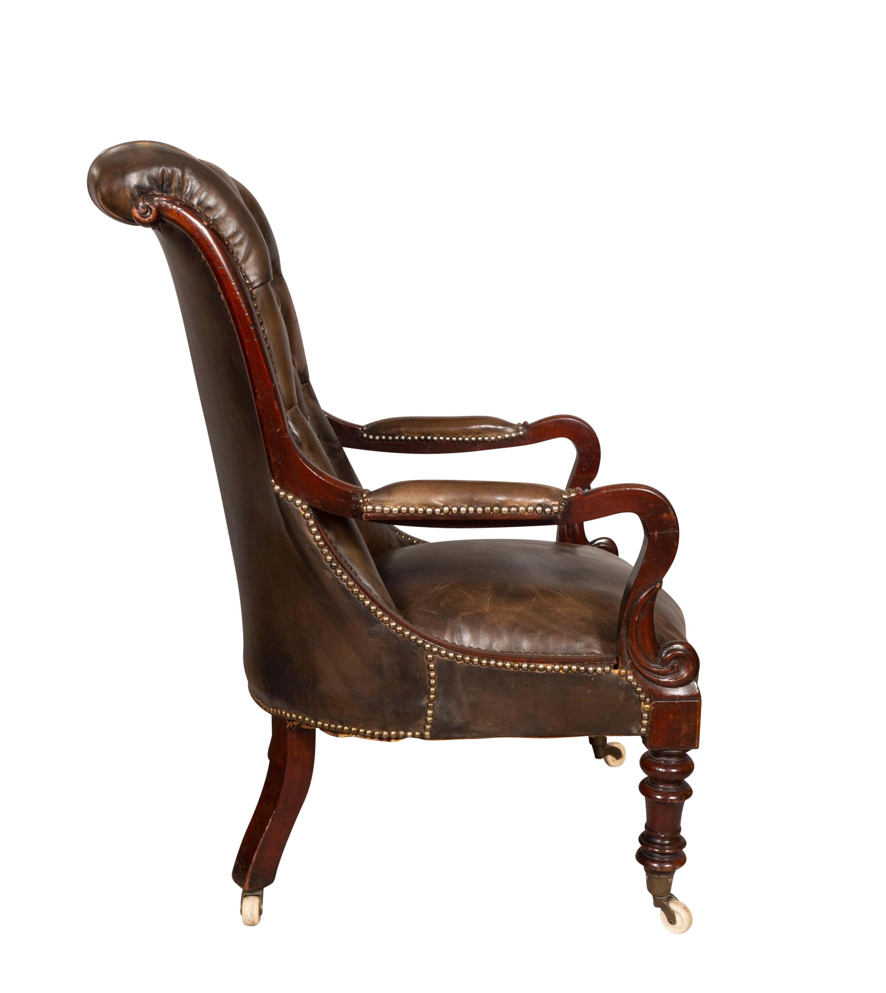English Early Victorian Mahogany And Leather Armchair