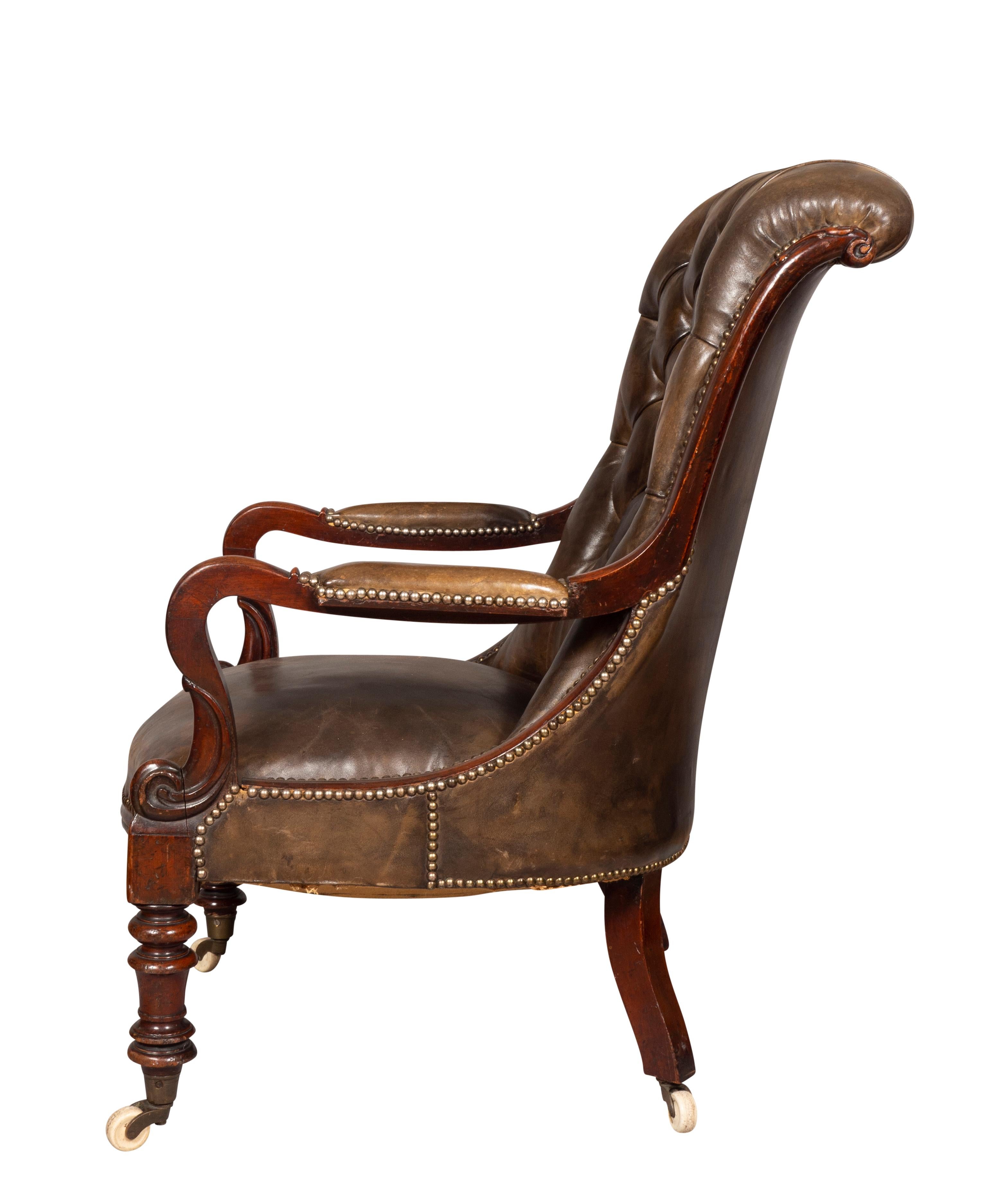 Early Victorian Mahogany And Leather Armchair 1