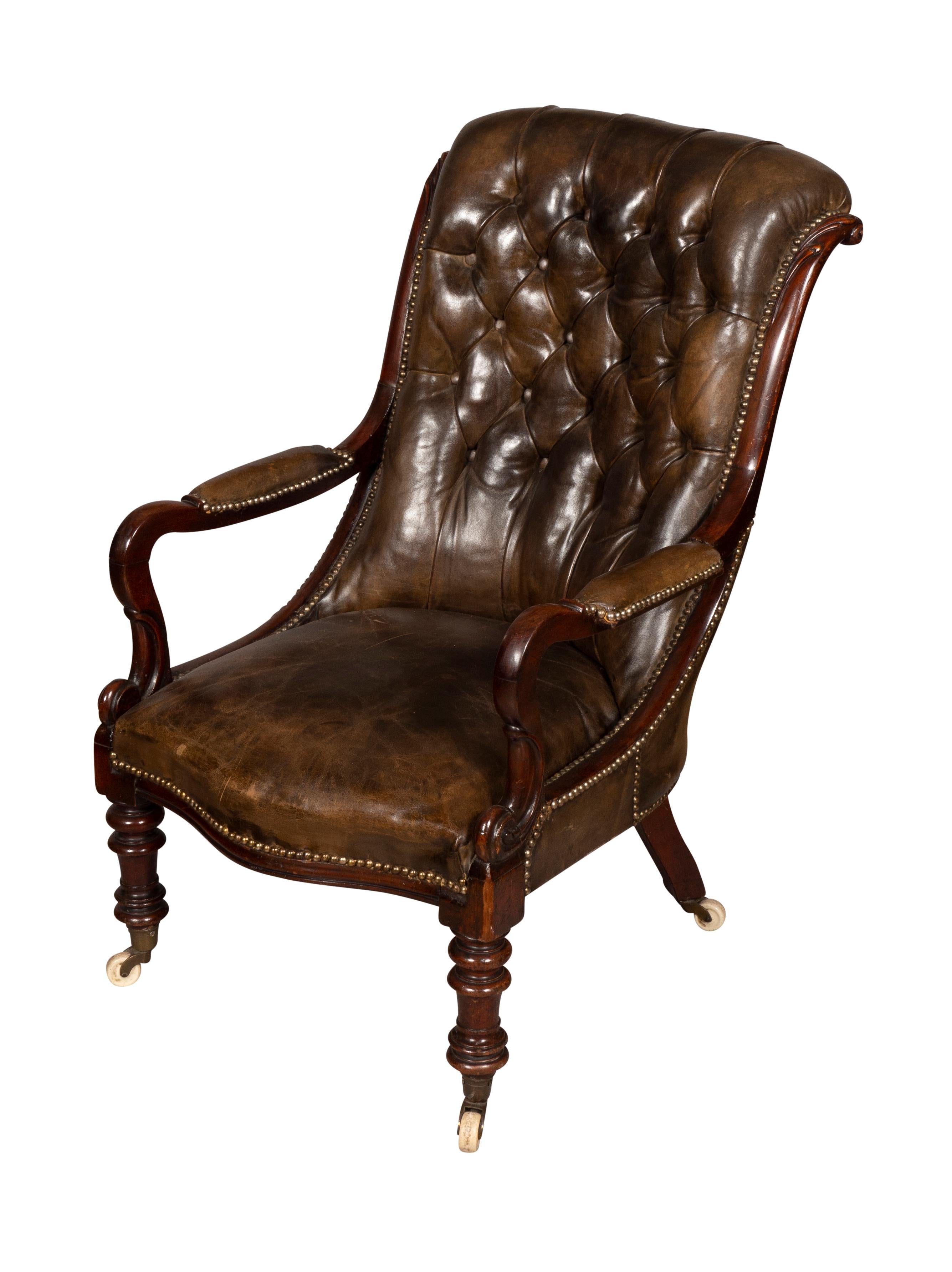 Early Victorian Mahogany And Leather Armchair 2