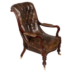 Early Victorian Mahogany And Leather Armchair