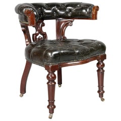 Antique Early Victorian Mahogany and Tufted Leather Desk Chair