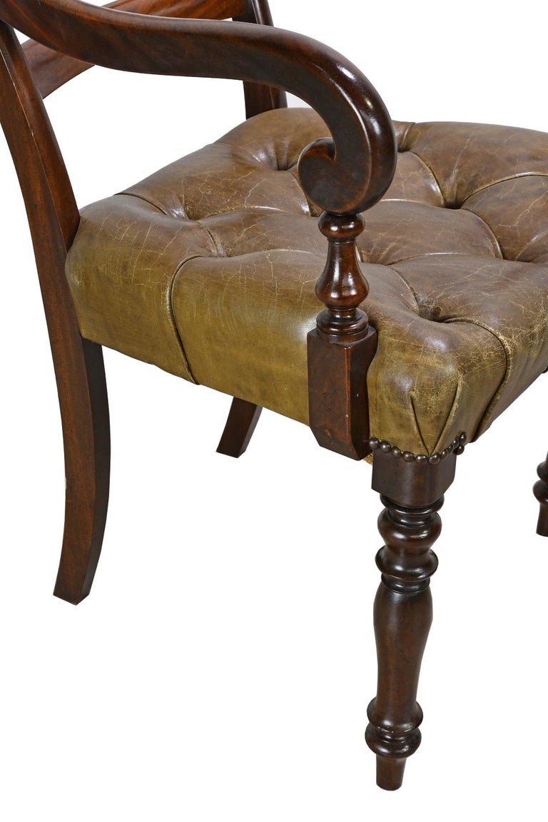 Early Victorian Mahogany Armchair with Tufted Leather Upholstery