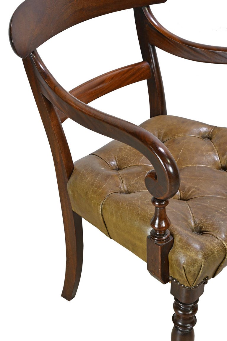 Early Victorian Mahogany Armchair with Tufted Leather Upholstery