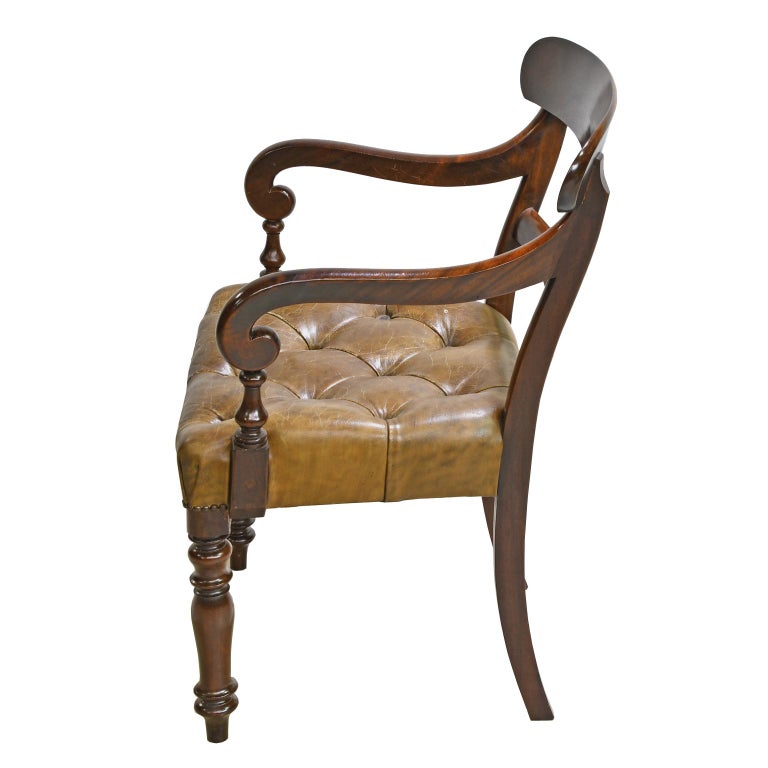 Early Victorian Mahogany Armchair with Tufted Leather Upholstery