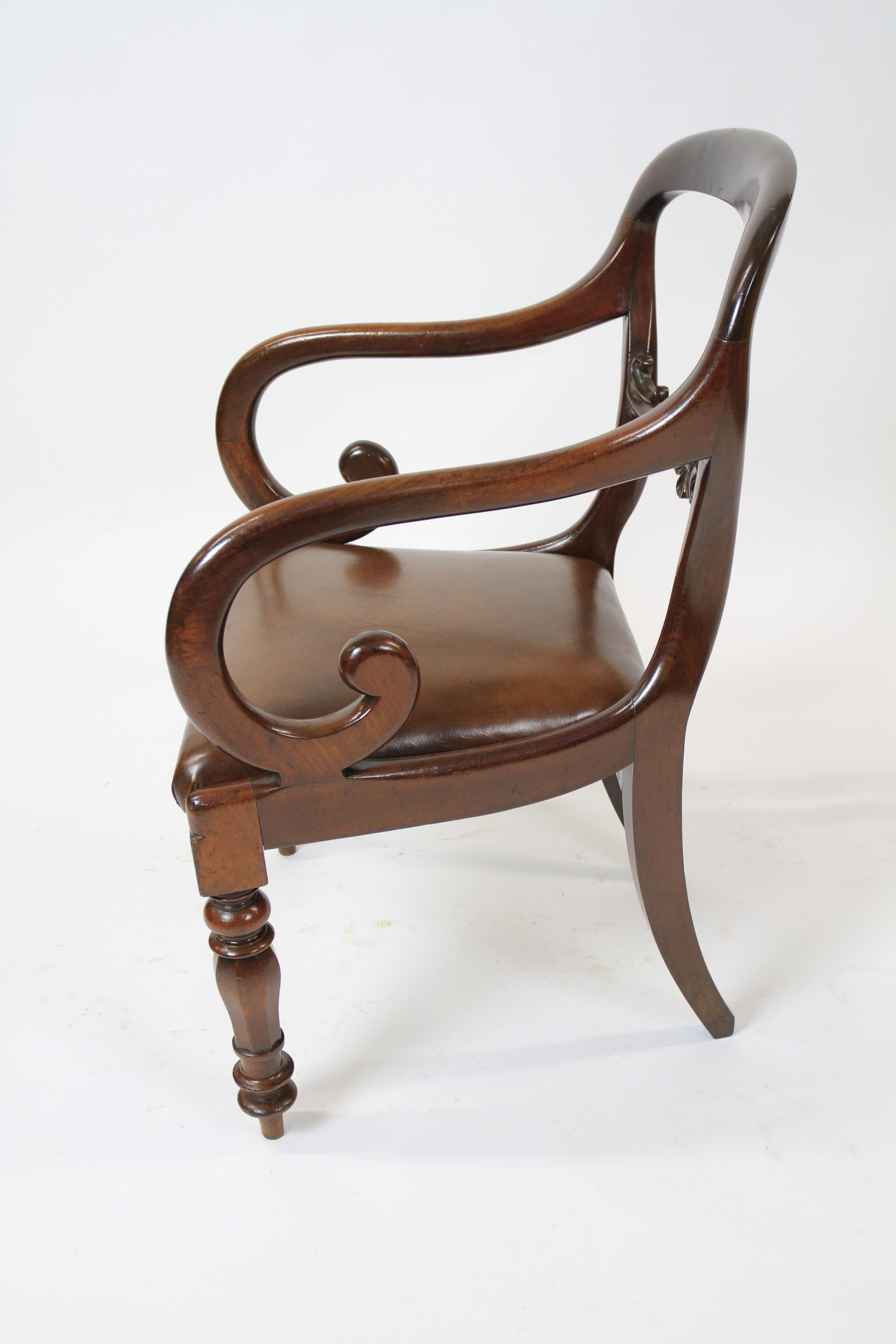Polished Early Victorian Mahogany & leather Desk Elbow chair For Sale