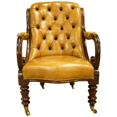 Early Victorian Mahogany Leather Library Chair