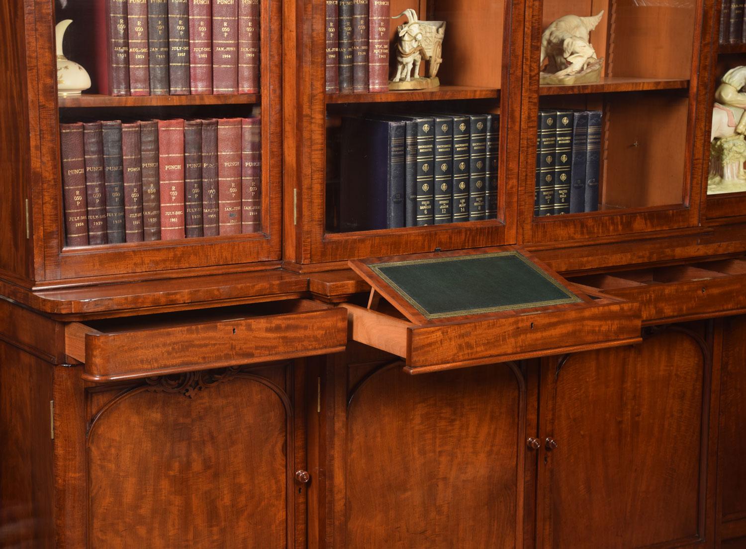 Early Victorian Mahogany Library Breakfront Secretaire Bookcase 7