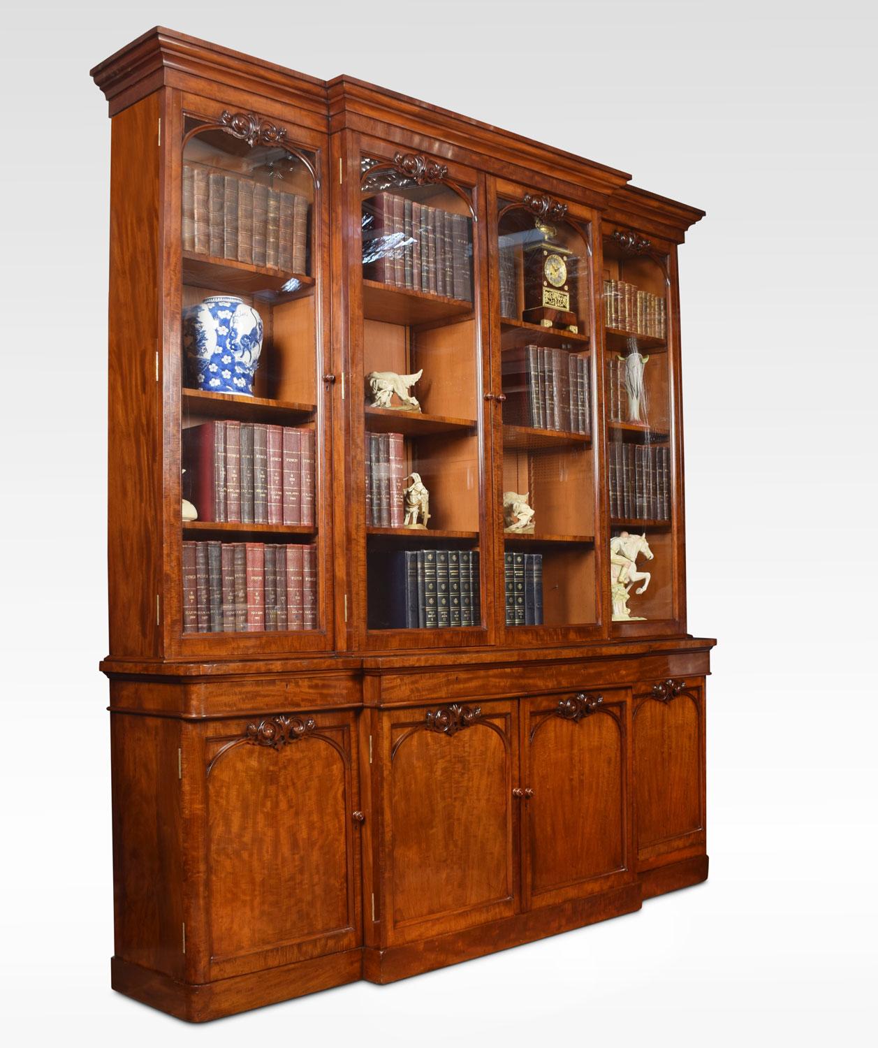 English Early Victorian Mahogany Library Breakfront Secretaire Bookcase