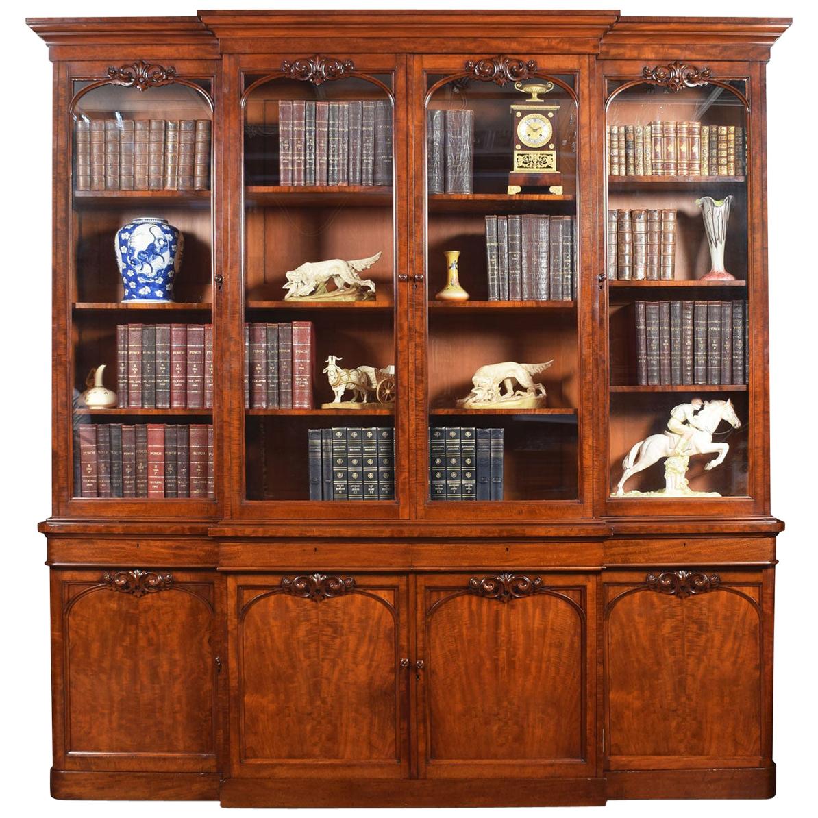 Early Victorian Mahogany Library Breakfront Secretaire Bookcase