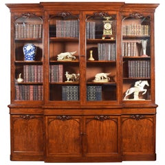 Early Victorian Mahogany Library Breakfront Secretaire Bookcase