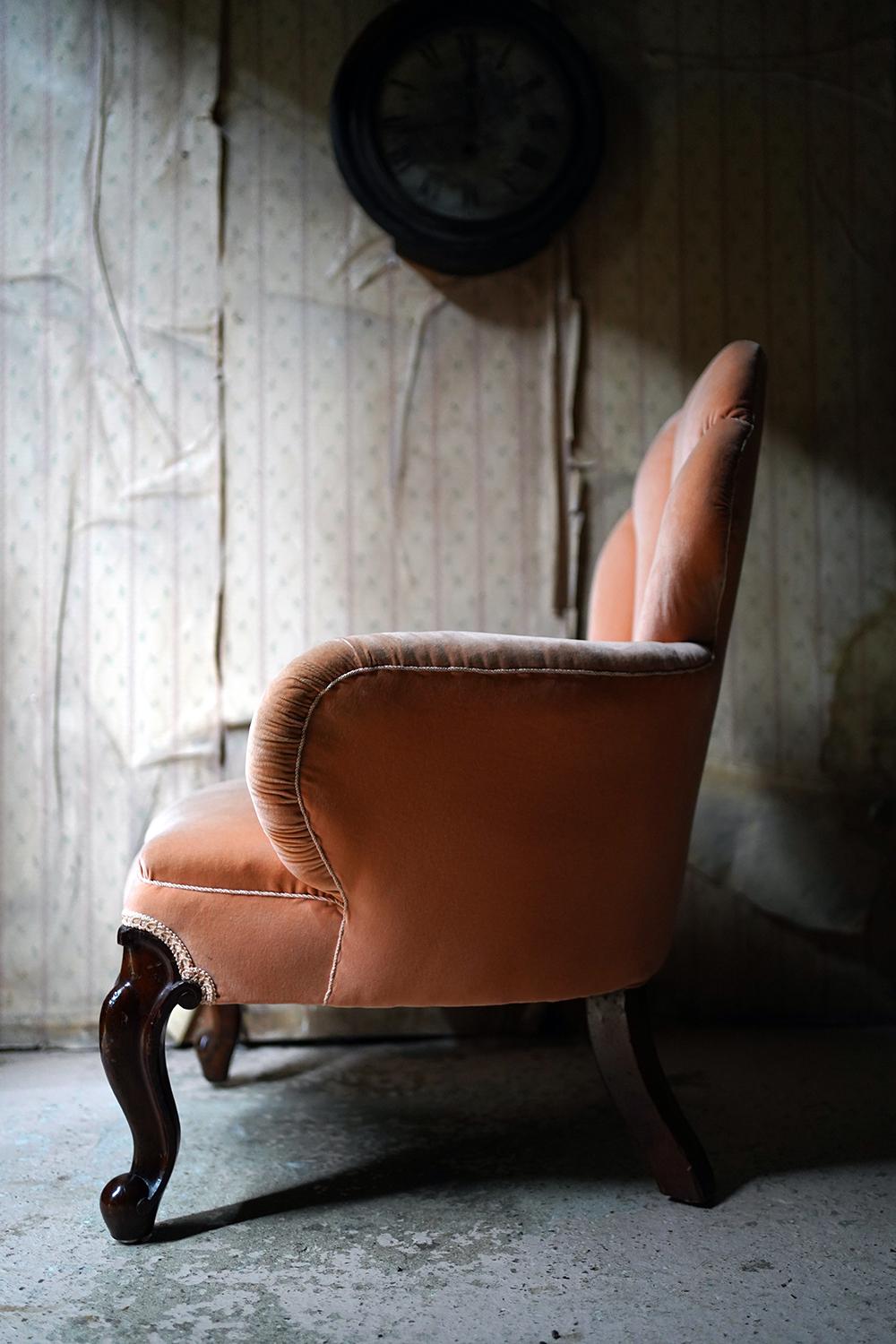 Early Victorian Mahogany & Peach Velvet Upholstered Shell Backed Chair c.1840 5