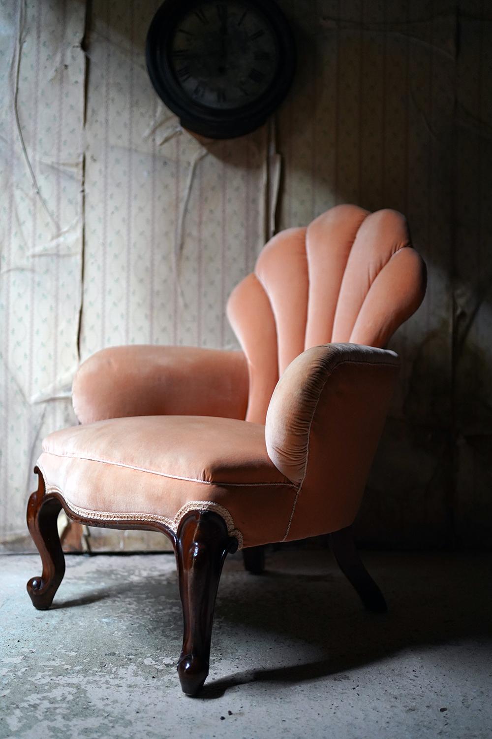 Early Victorian Mahogany & Peach Velvet Upholstered Shell Backed Chair c.1840 6