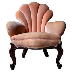 Used Early Victorian Mahogany & Peach Velvet Upholstered Shell Backed Chair c.1840