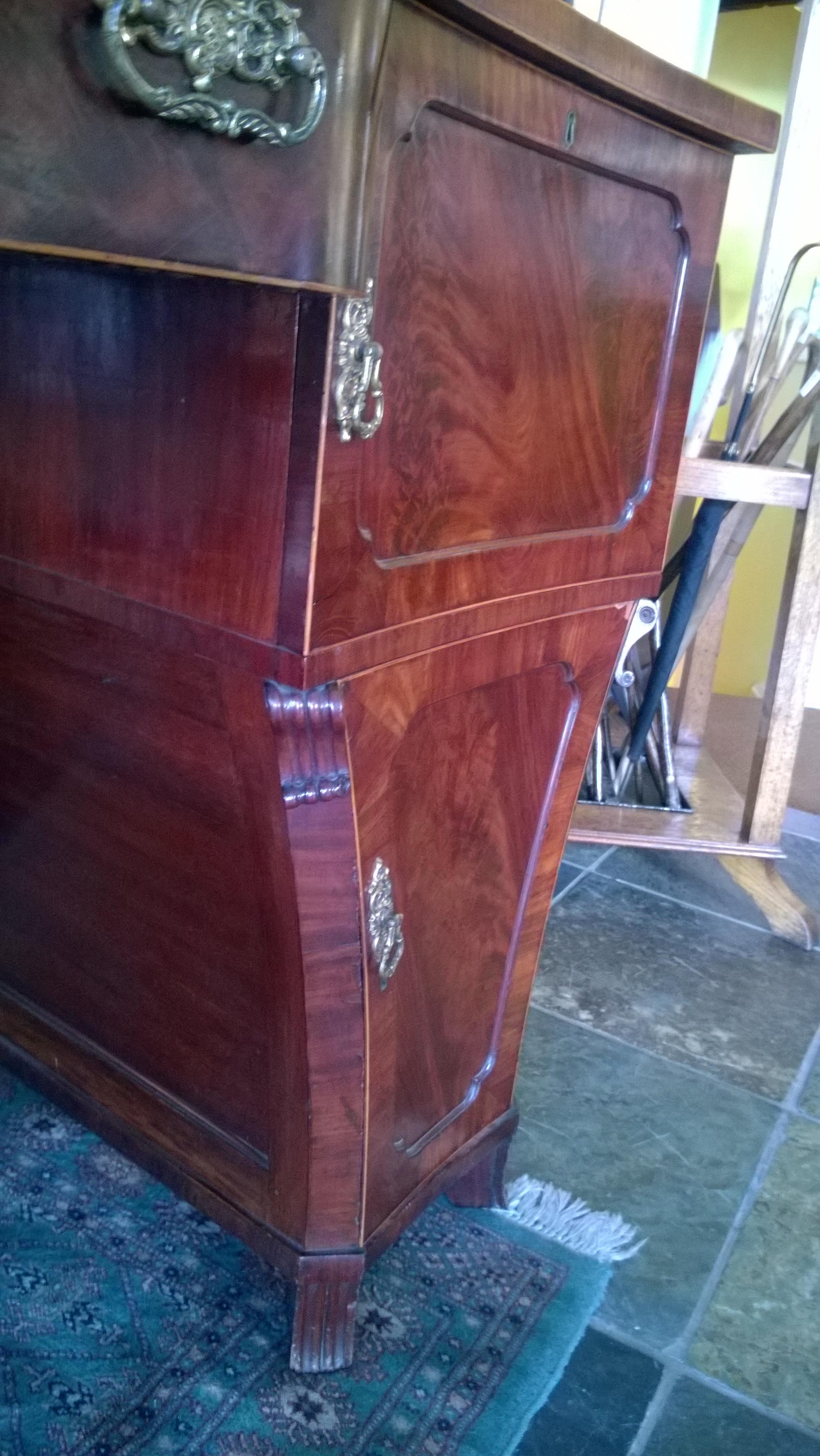 Mid-19th Century Early Victorian Mahogany Pedestal Breakfront Sideboard For Sale