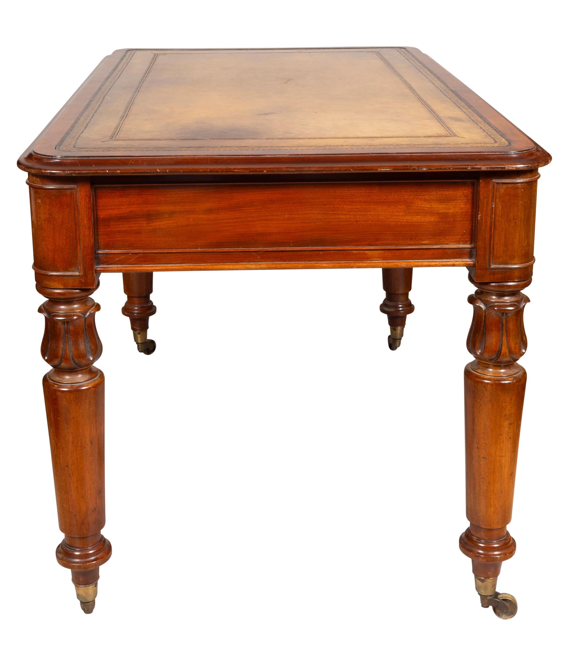 English Early Victorian Mahogany Writing Table With Cope & Collinson Casters For Sale