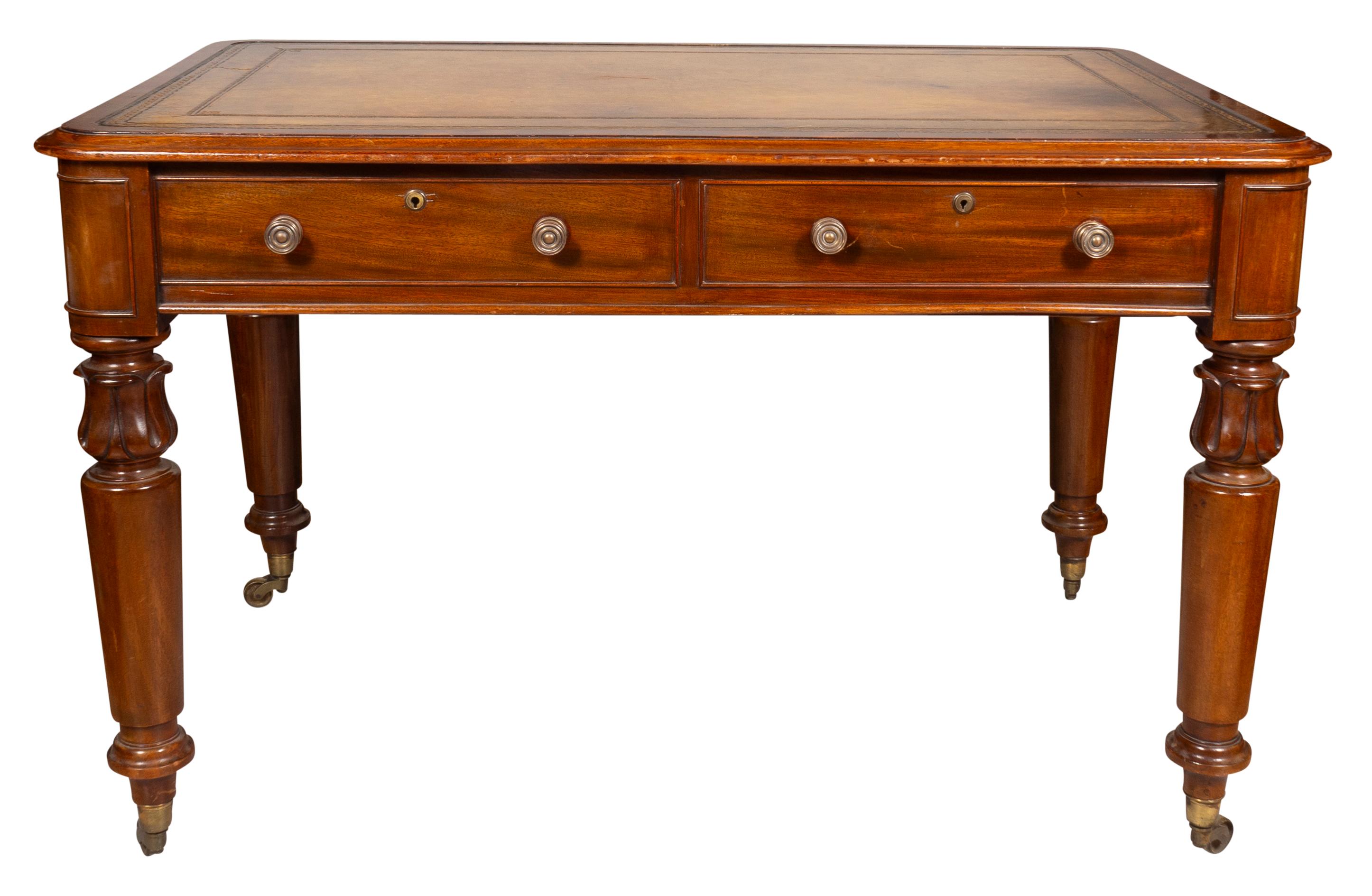 19th Century Early Victorian Mahogany Writing Table With Cope & Collinson Casters For Sale
