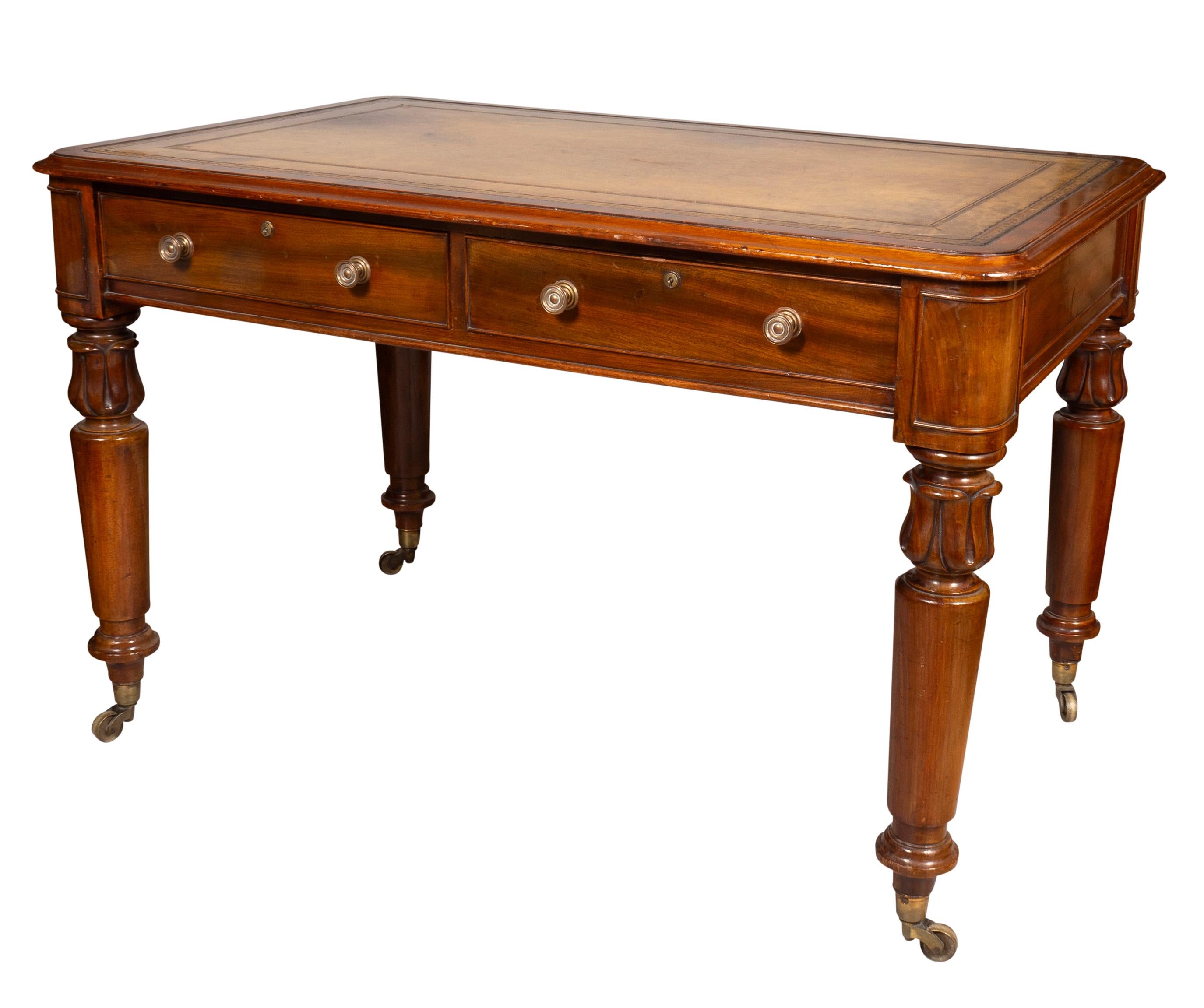 Early Victorian Mahogany Writing Table With Cope & Collinson Casters For Sale 1