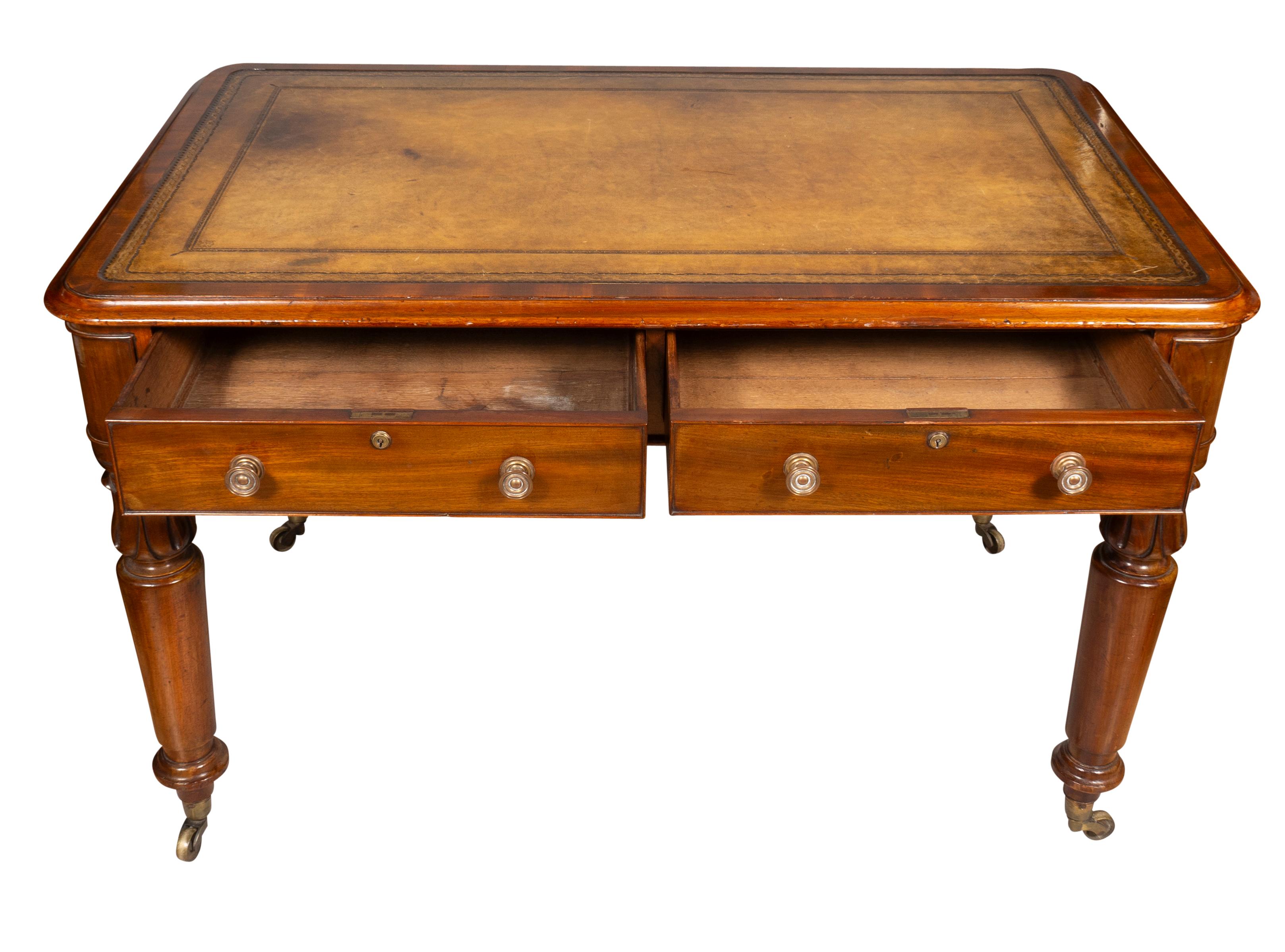 Early Victorian Mahogany Writing Table With Cope & Collinson Casters For Sale 2