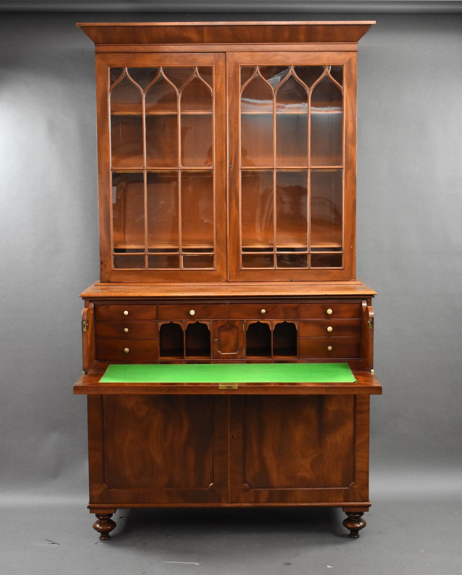Elegant Early Victorian Mahogany Secretaire Bookcase (c.1840)
Item Code: 1008A
A fine example of early Victorian craftsmanship, this stunning two-part mahogany secretaire bookcase combines timeless elegance with practical design.
The upper section