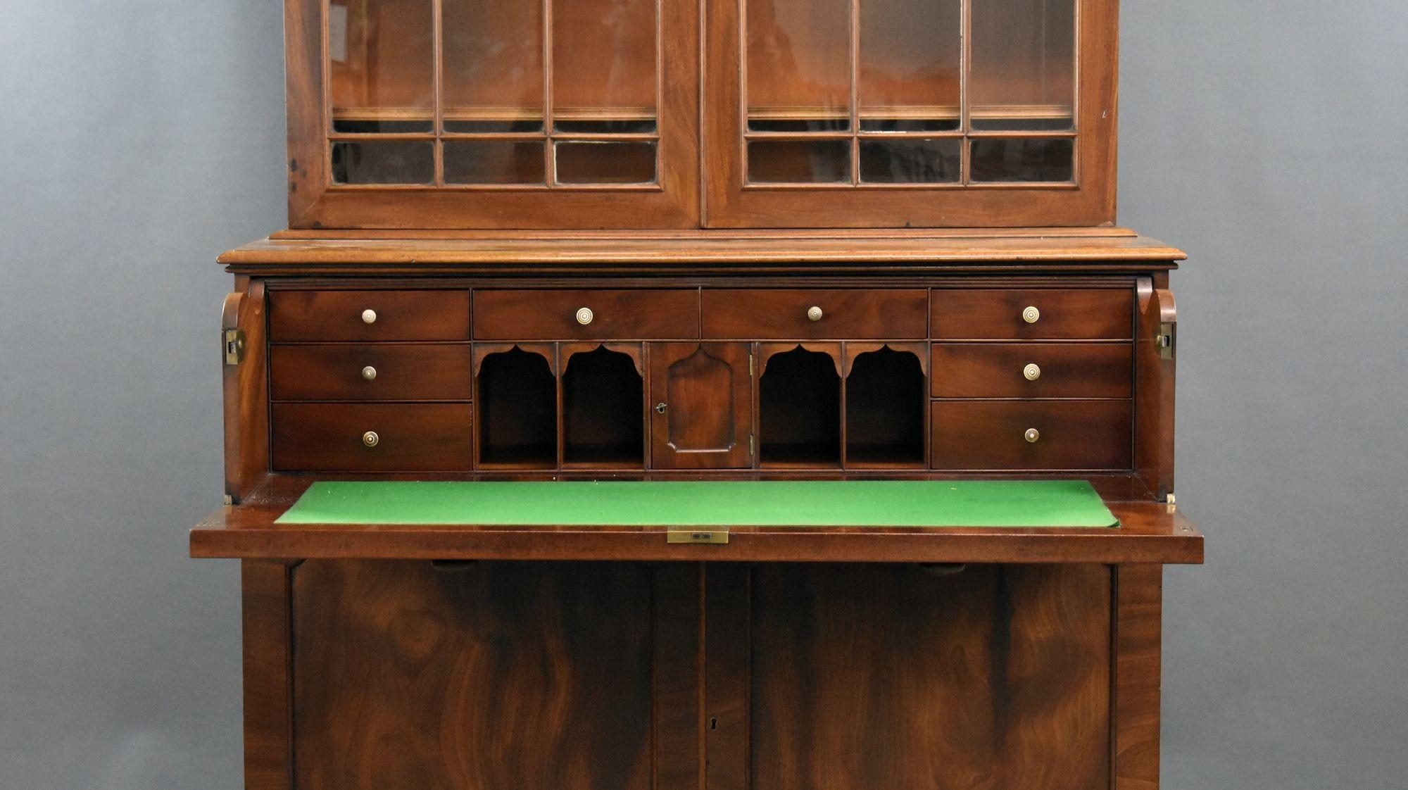 19th Century Early Victorian MahoganySecretaire Bookcase For Sale