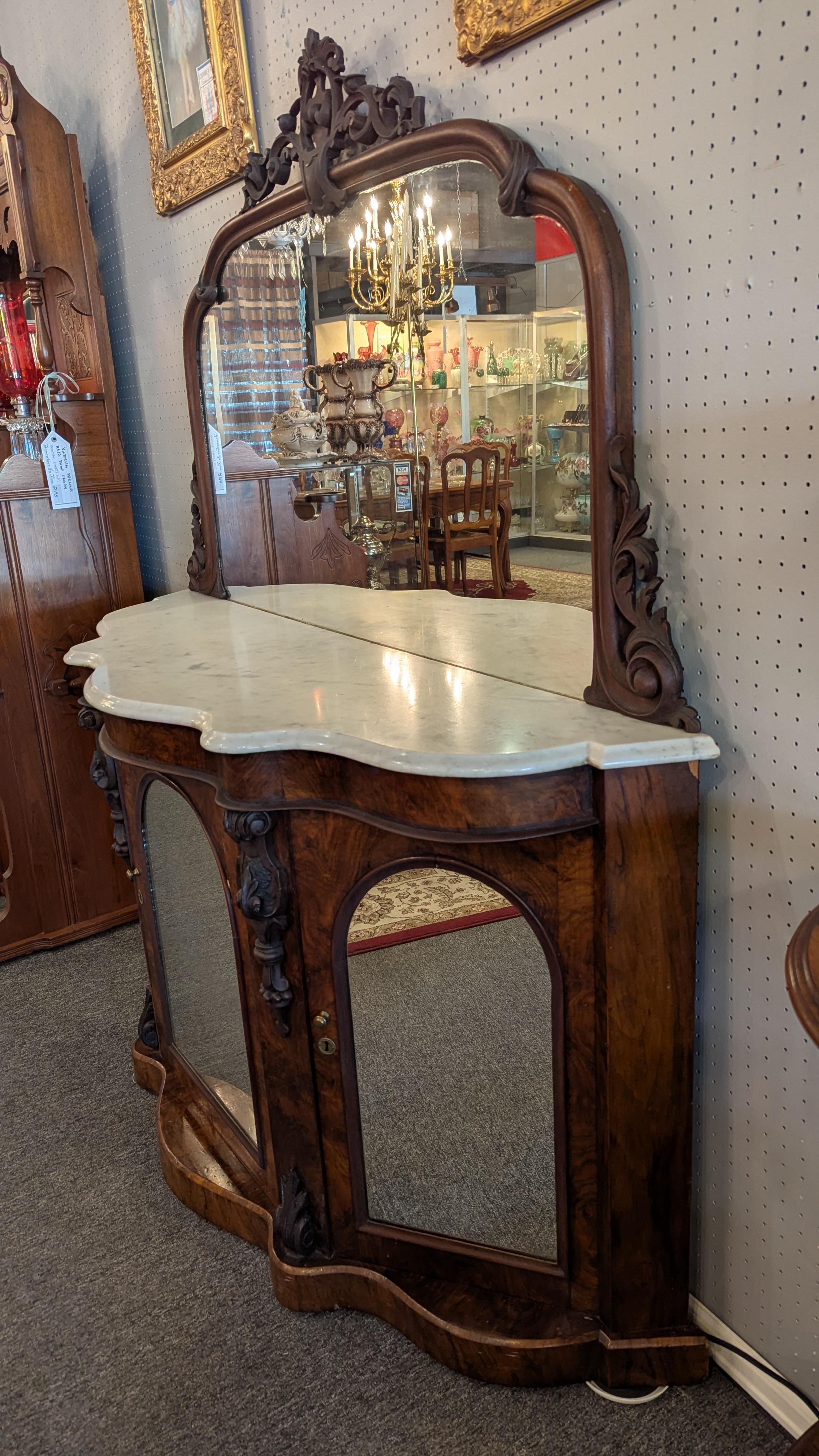 Early Victorian Marble top Console with Mirror 1