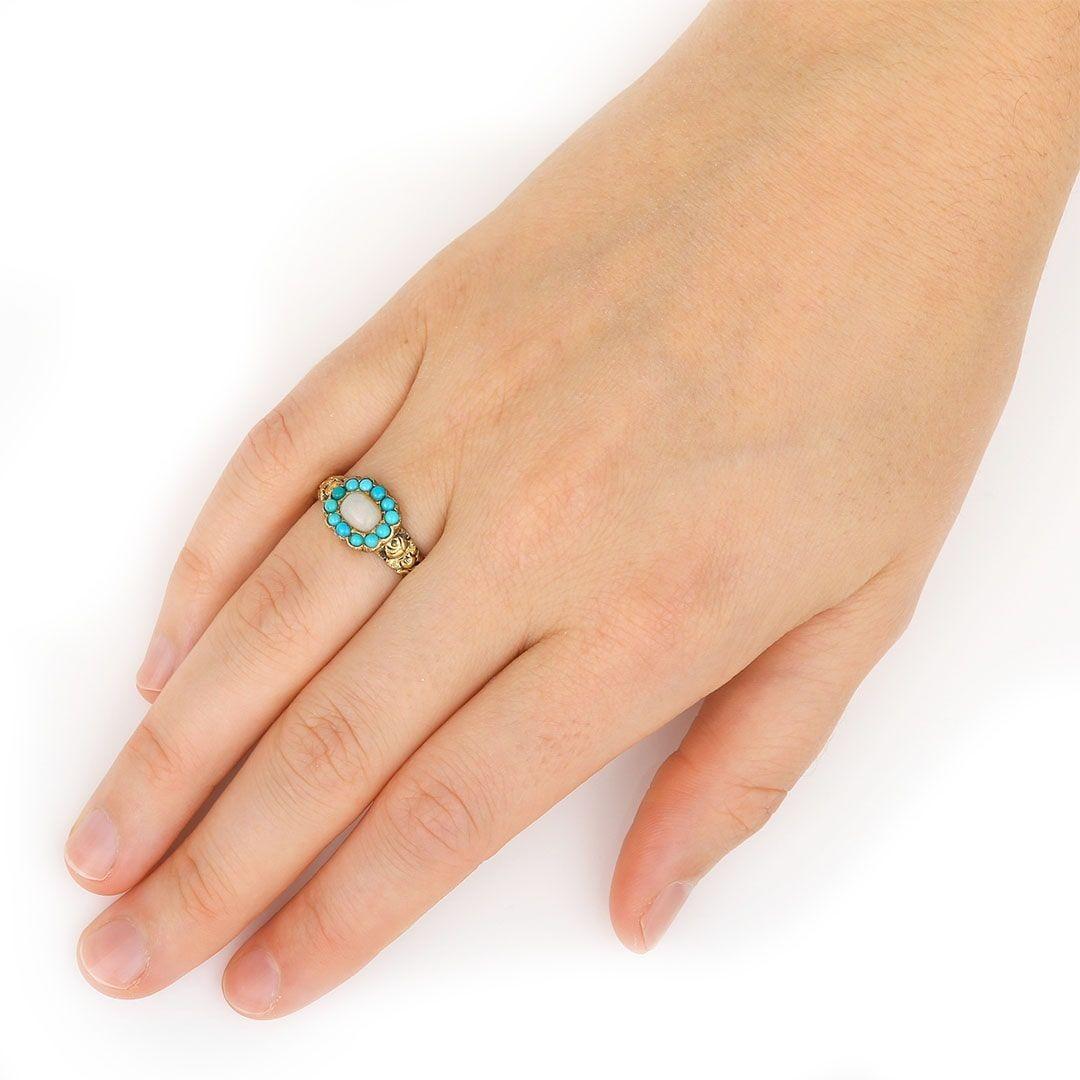 Early Victorian Opal and Turquoise Plaque Ring, circa 1840 6