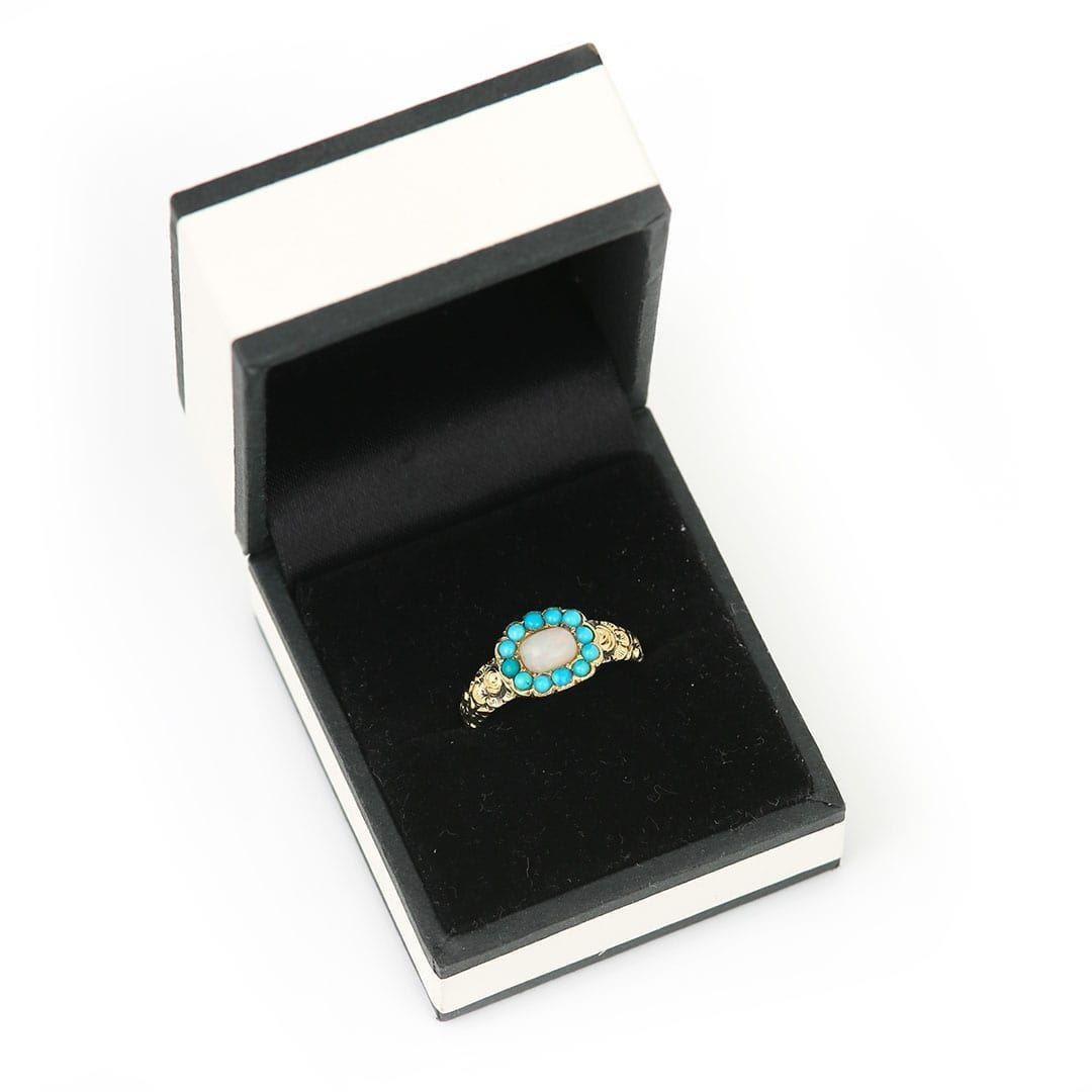 Early Victorian Opal and Turquoise Plaque Ring, circa 1840 9