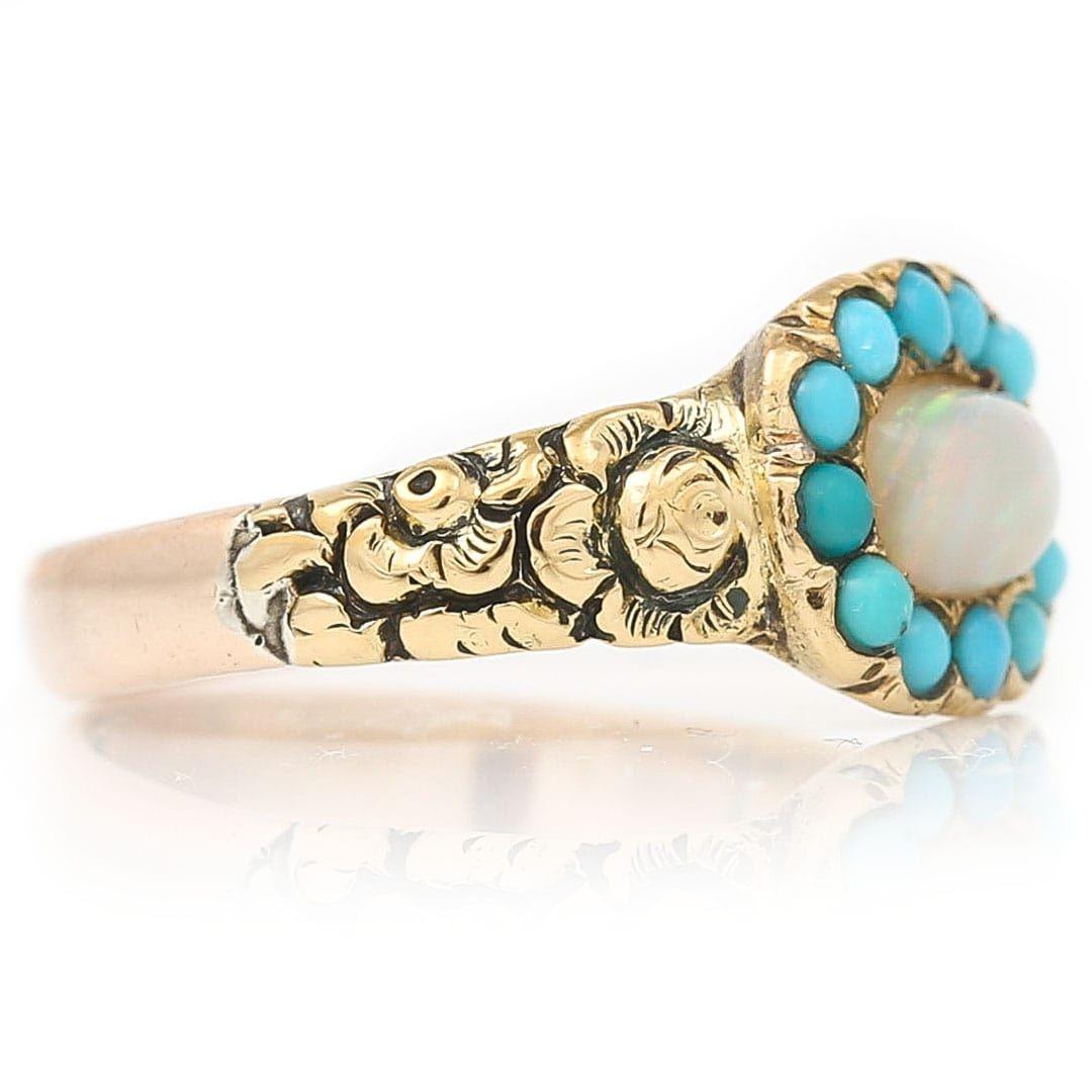 Women's Early Victorian Opal and Turquoise Plaque Ring, circa 1840