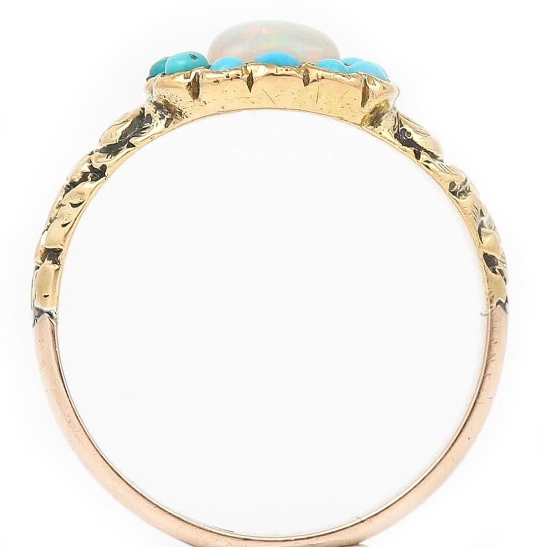 Early Victorian Opal and Turquoise Plaque Ring, circa 1840 2