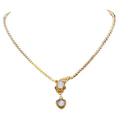 Early Victorian Opal Garnet 14k Yellow Gold Snake Necklace