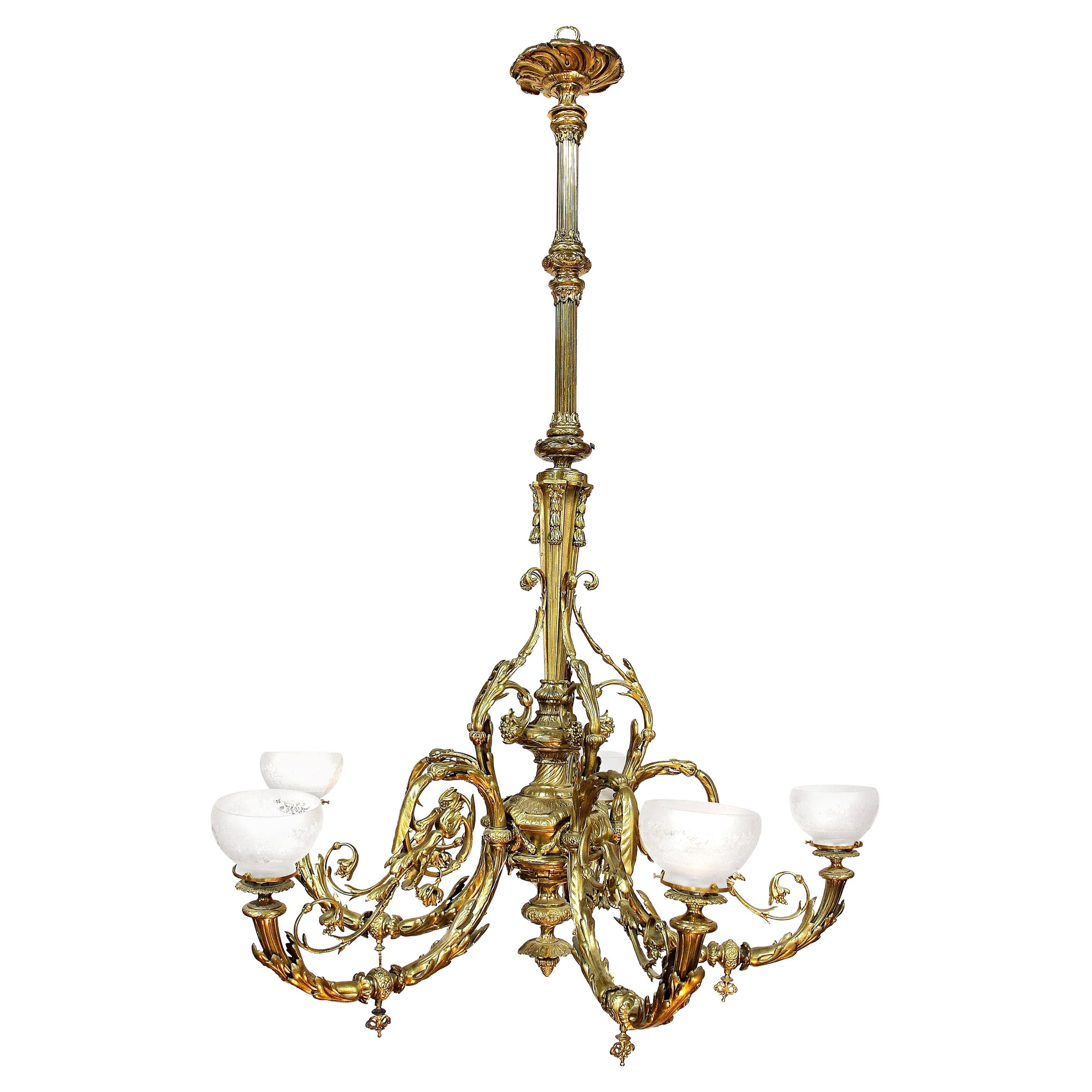 Early Victorian Ormolu Five-Branch Chandelier, Mid-19th Century For Sale