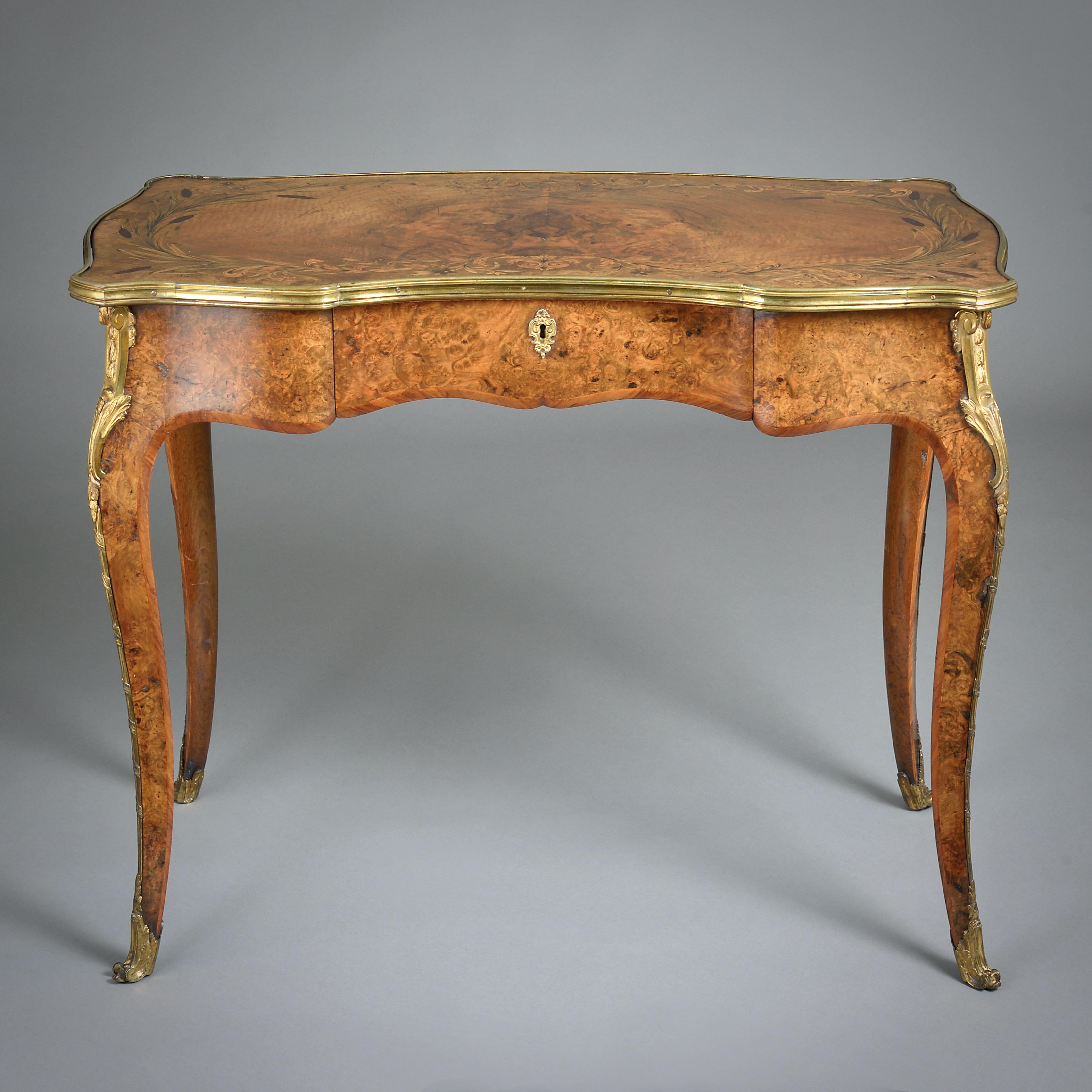 Early Victorian Ormolu-Mounted Burr-Walnut And Marquetry Writing-Table In Good Condition For Sale In London, GB