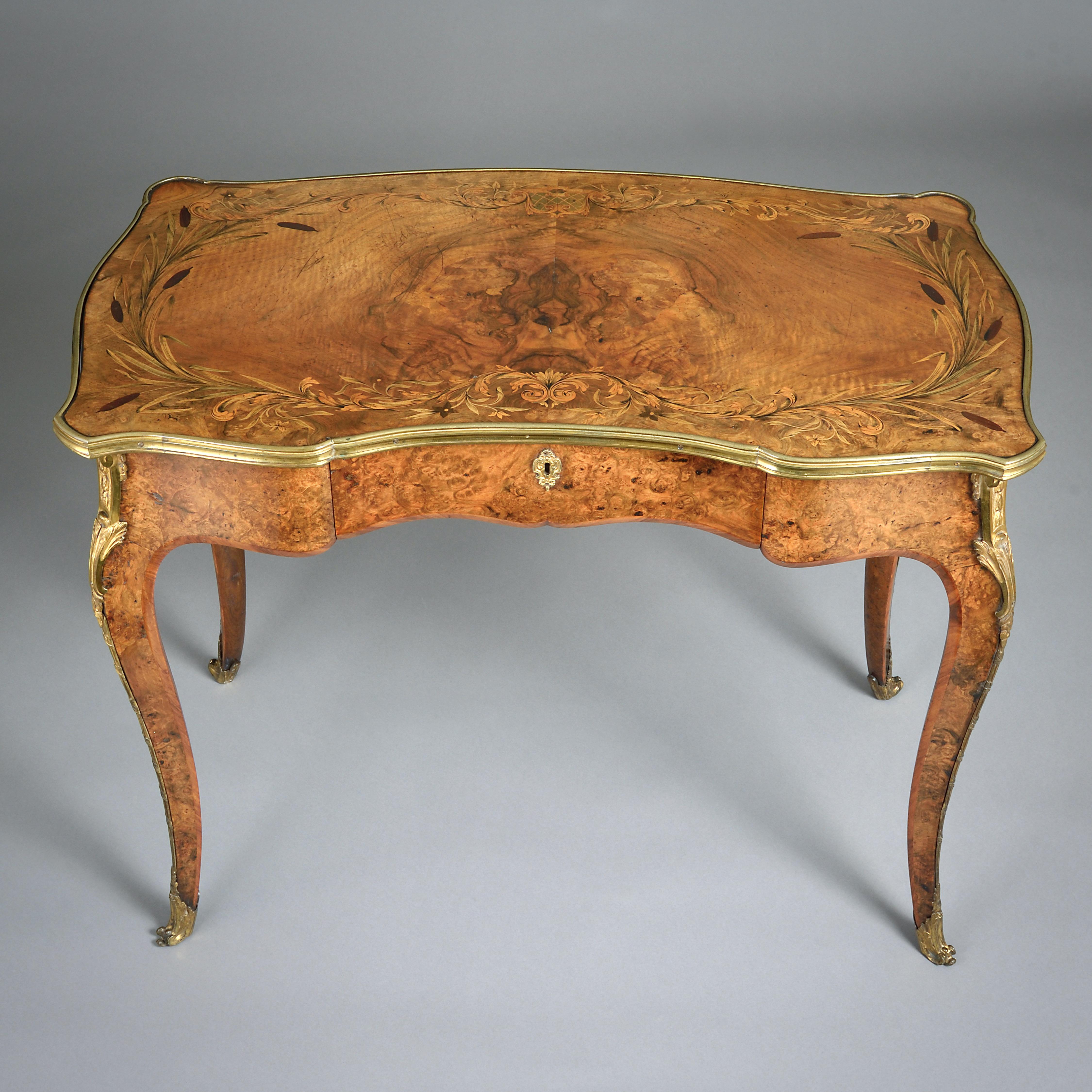19th Century Early Victorian Ormolu-Mounted Burr-Walnut And Marquetry Writing-Table For Sale