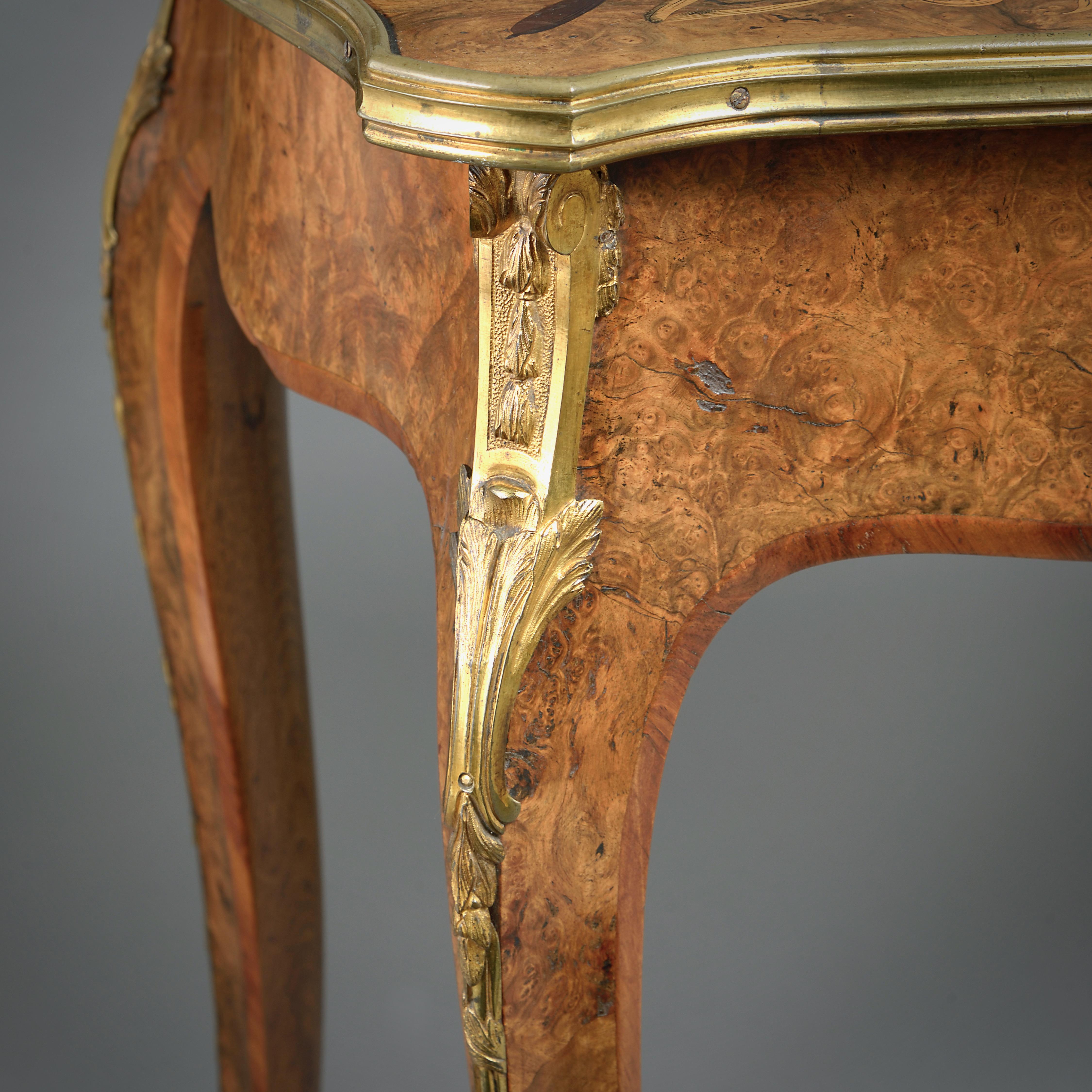 Early Victorian Ormolu-Mounted Burr-Walnut And Marquetry Writing-Table For Sale 4