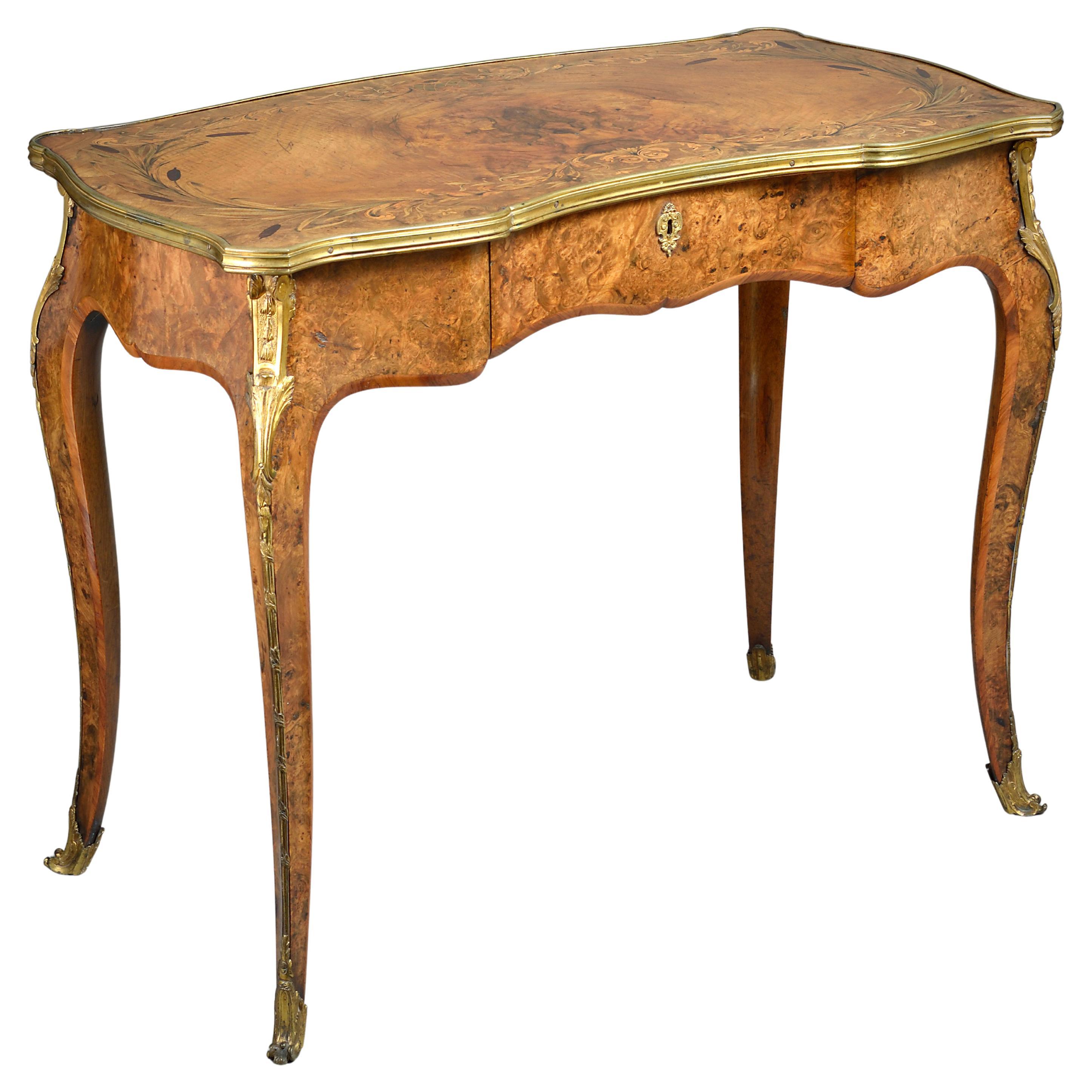 Early Victorian Ormolu-Mounted Burr-Walnut And Marquetry Writing-Table For Sale