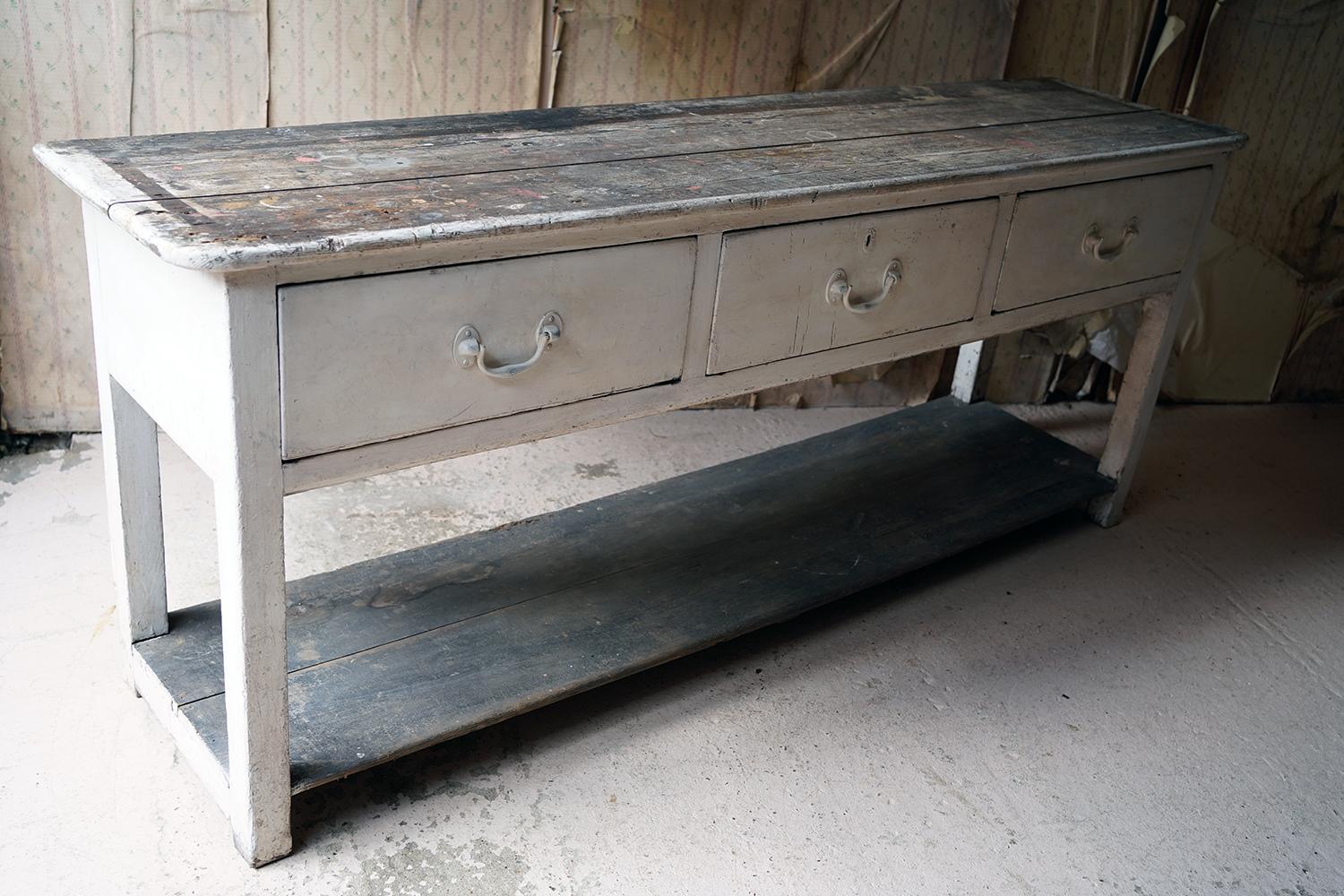 Early Victorian Painted Pine Pot-Board Dresser Base, c.1840 9
