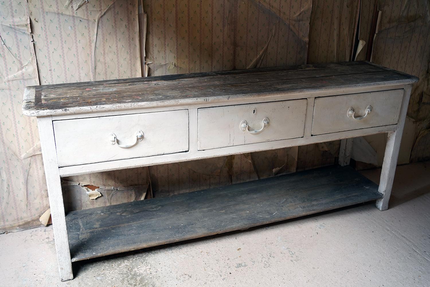 Early Victorian Painted Pine Pot-Board Dresser Base, c.1840 10