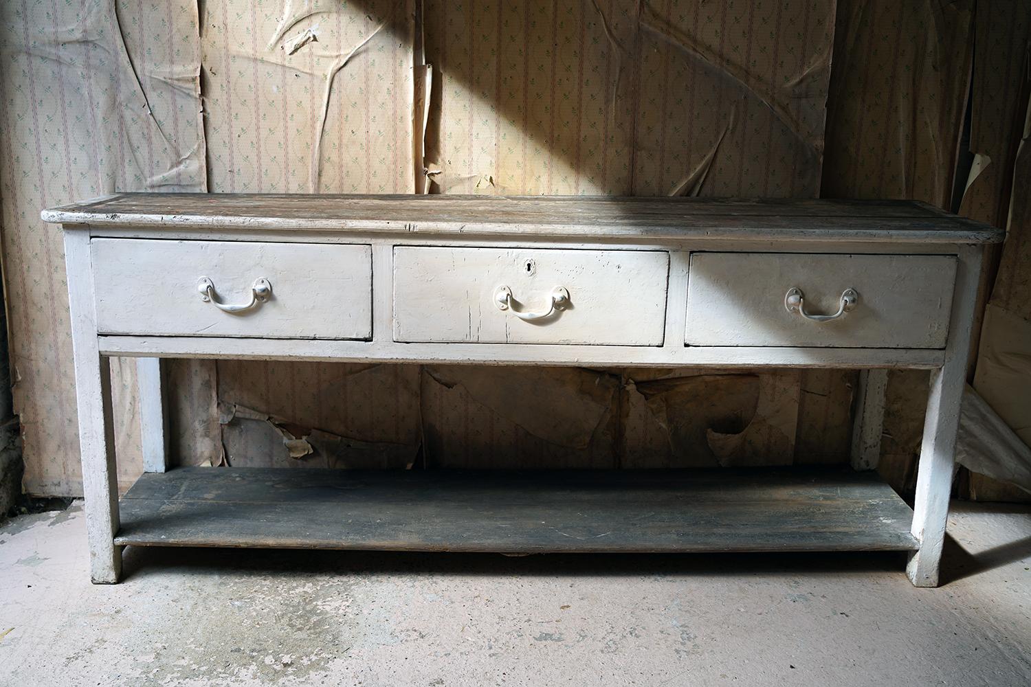 Early Victorian Painted Pine Pot-Board Dresser Base, c.1840 13