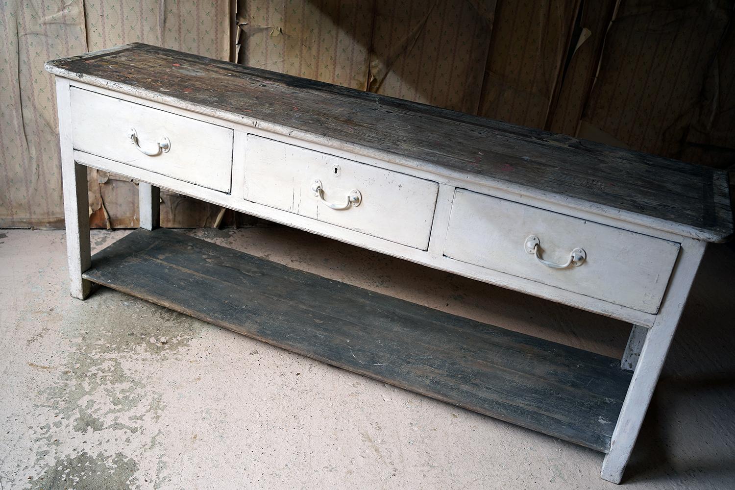 Early Victorian Painted Pine Pot-Board Dresser Base, c.1840 2