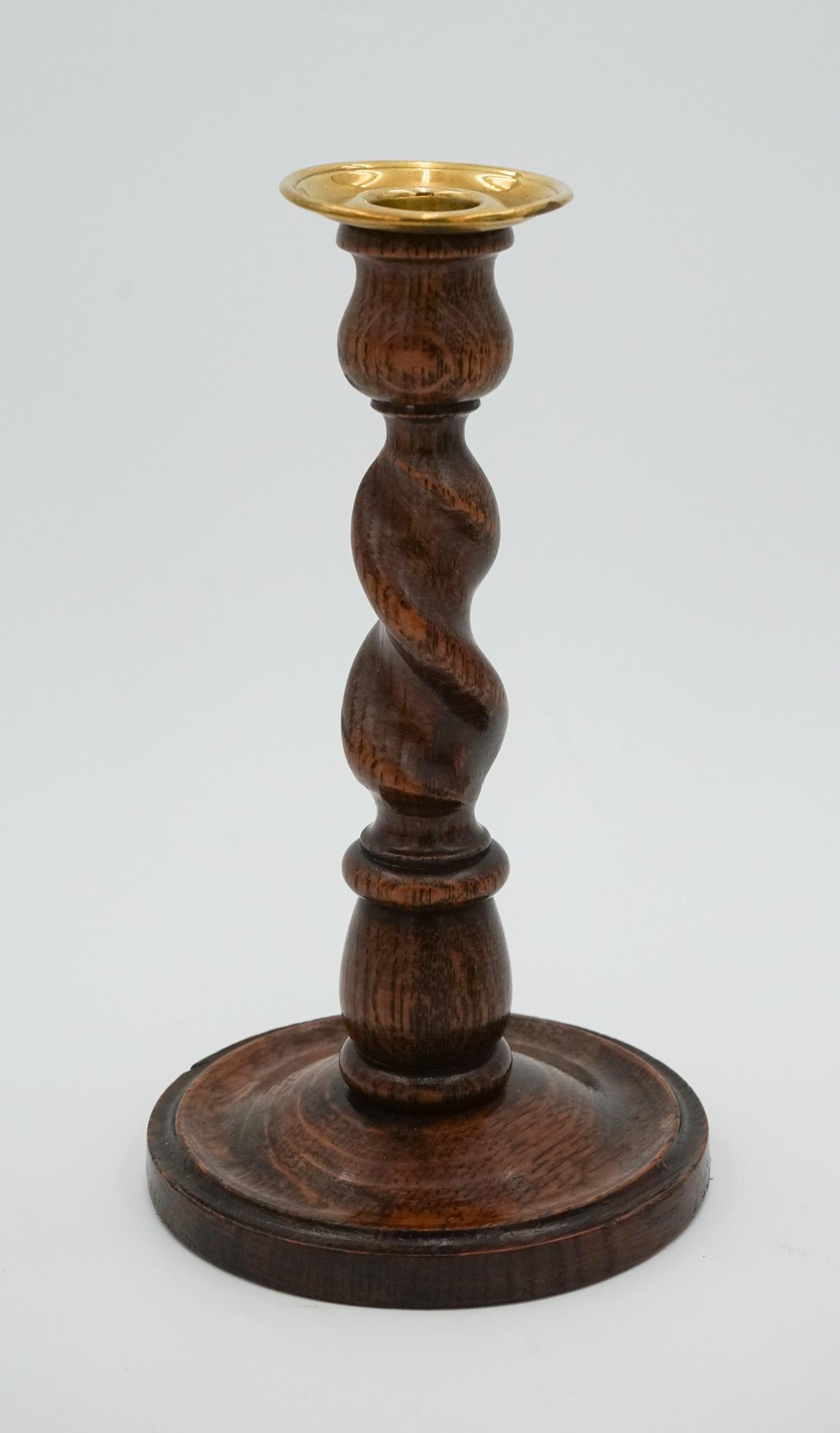 Hand-Crafted EARLY ViCTORIAN PAIR OF ENGLISH OAK BARLEY TWIST CANDLE STICKS For Sale