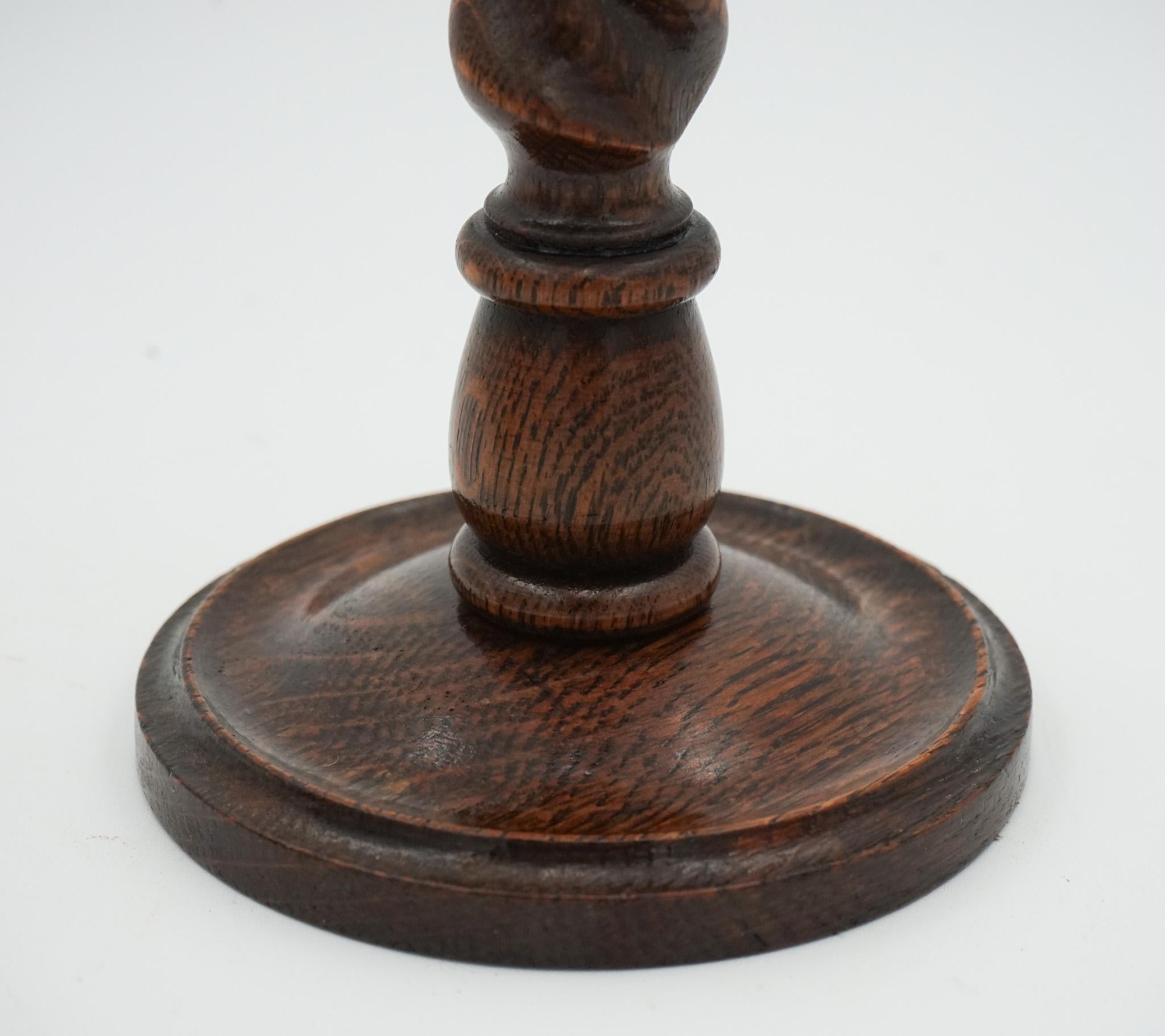 20th Century EARLY ViCTORIAN PAIR OF ENGLISH OAK BARLEY TWIST CANDLE STICKS For Sale