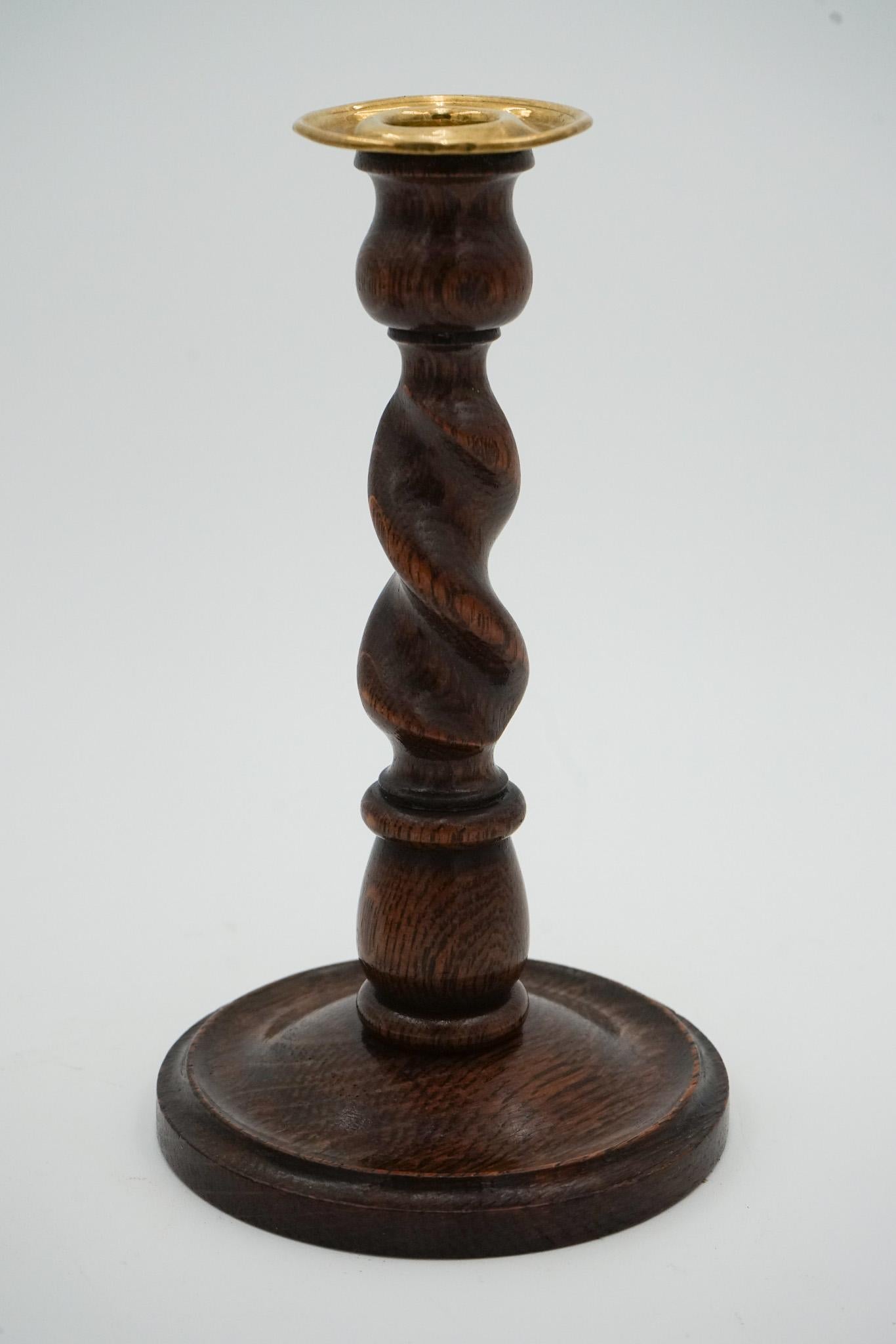 Oak EARLY ViCTORIAN PAIR OF ENGLISH OAK BARLEY TWIST CANDLE STICKS For Sale