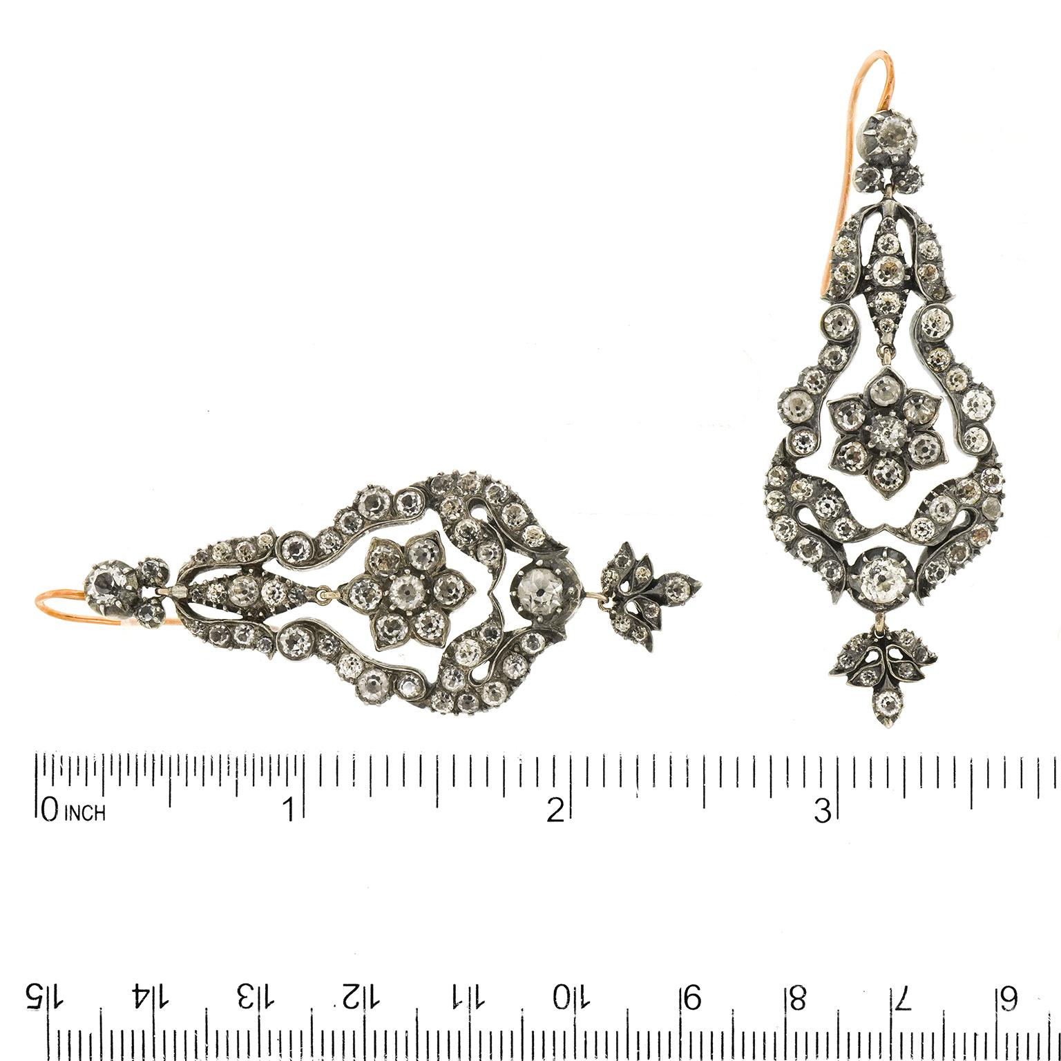 Early Victorian Paste Earrings in Silver over Gold, circa 1840s In Good Condition In Litchfield, CT