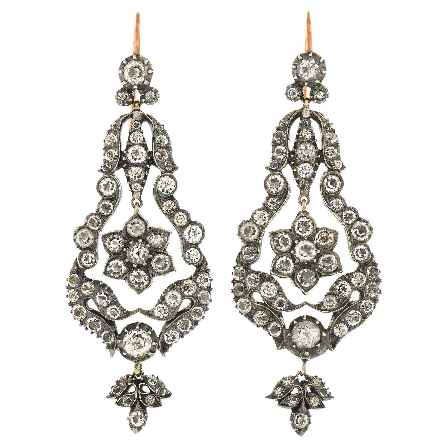 Early Victorian Paste Earrings in Silver over Gold, circa 1840s