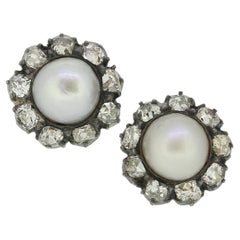 Frühviktorianische Perlen- und Diamant-Cluster-Ohrringe