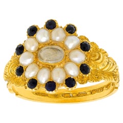 Early Victorian Pearl & Jet Hair Ring