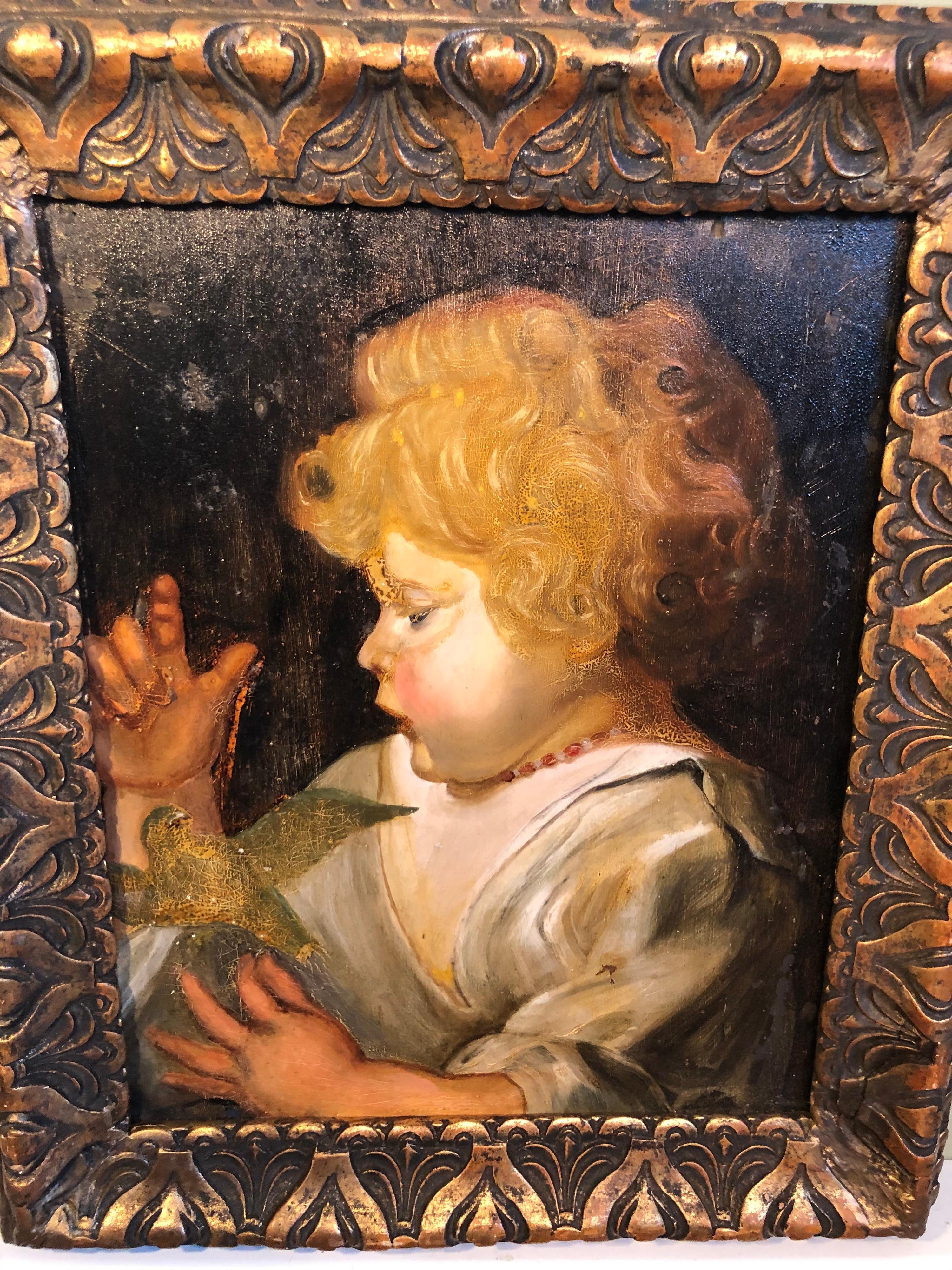 19th Century Early Victorian Portrait of a Child with Bird
