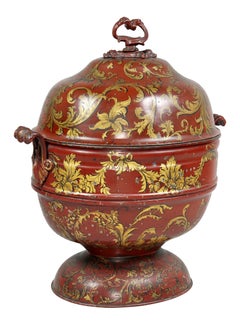 Early Victorian Red Tole Ware Coal Scuttle