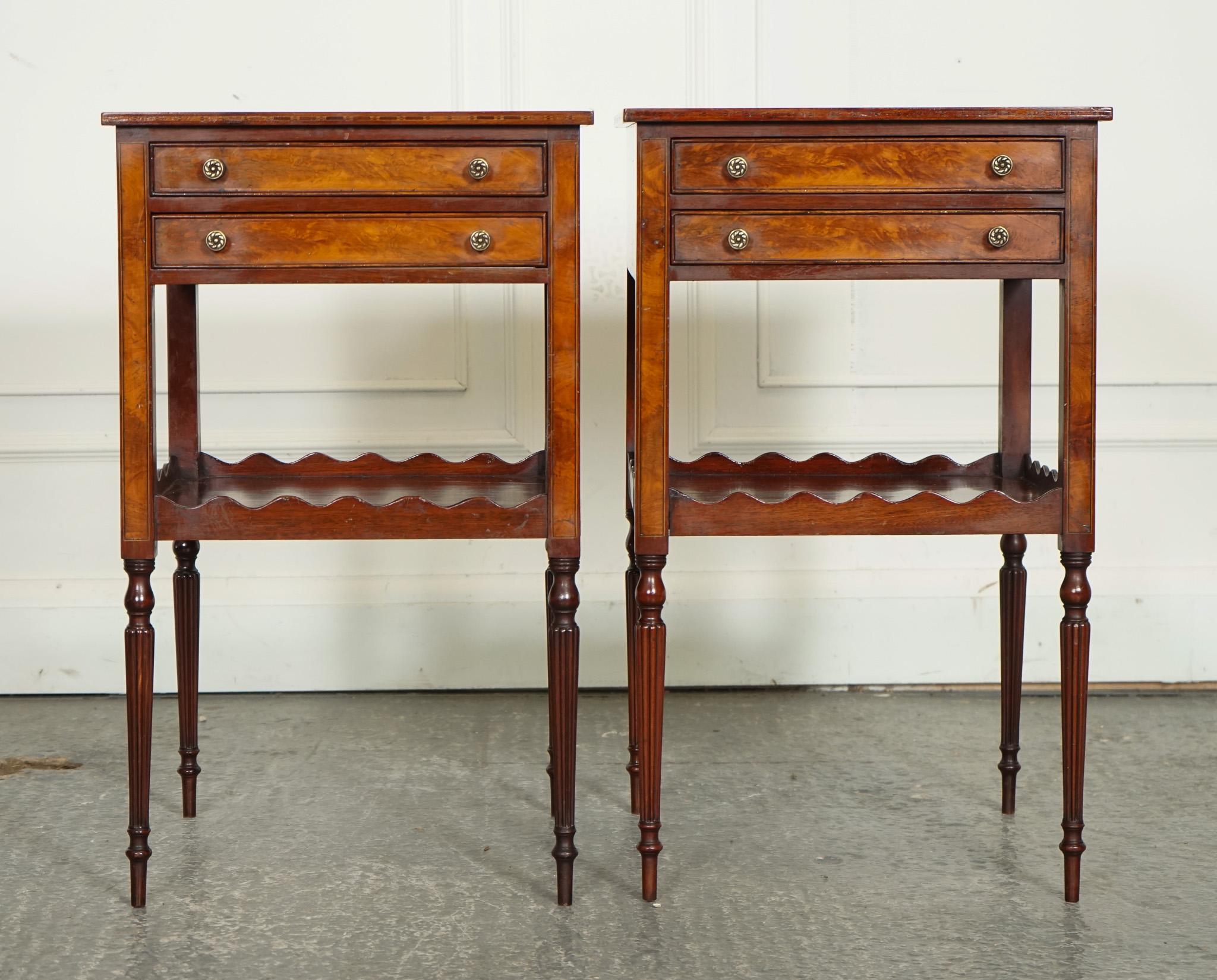 19th Century EARLY ViCTORIAN RESTORED PAIR OF SHERATON STYLE BEDSIDE NIGHTSTAND SIDE TABLES