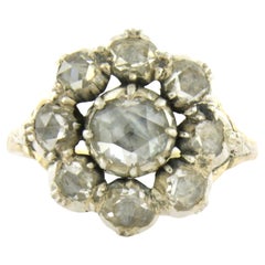 Early victorian ring with rose cut diamonds up to 1.20ct 14k gold and silver